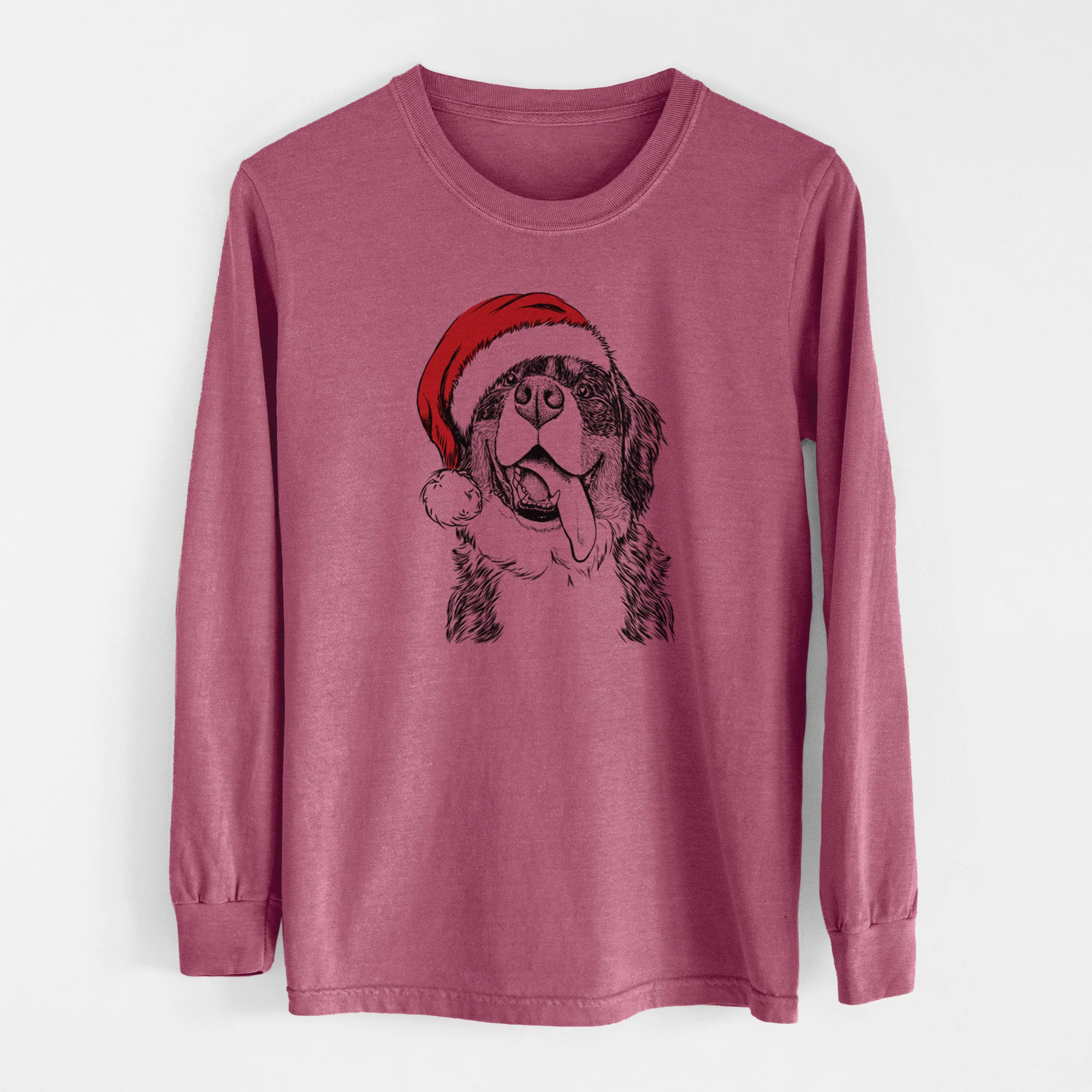 Santa Theo the Bernese Mountain Dog - Men's Heavyweight 100% Cotton Long Sleeve