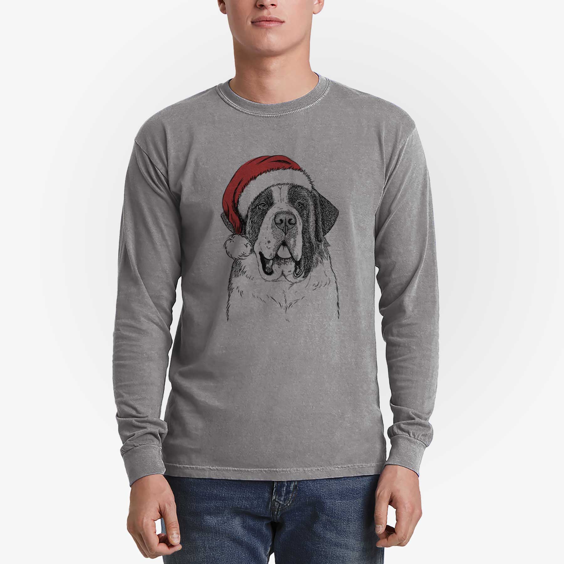 Santa Thor the Saint Bernard - Men's Heavyweight 100% Cotton Long Sleeve - Image 5