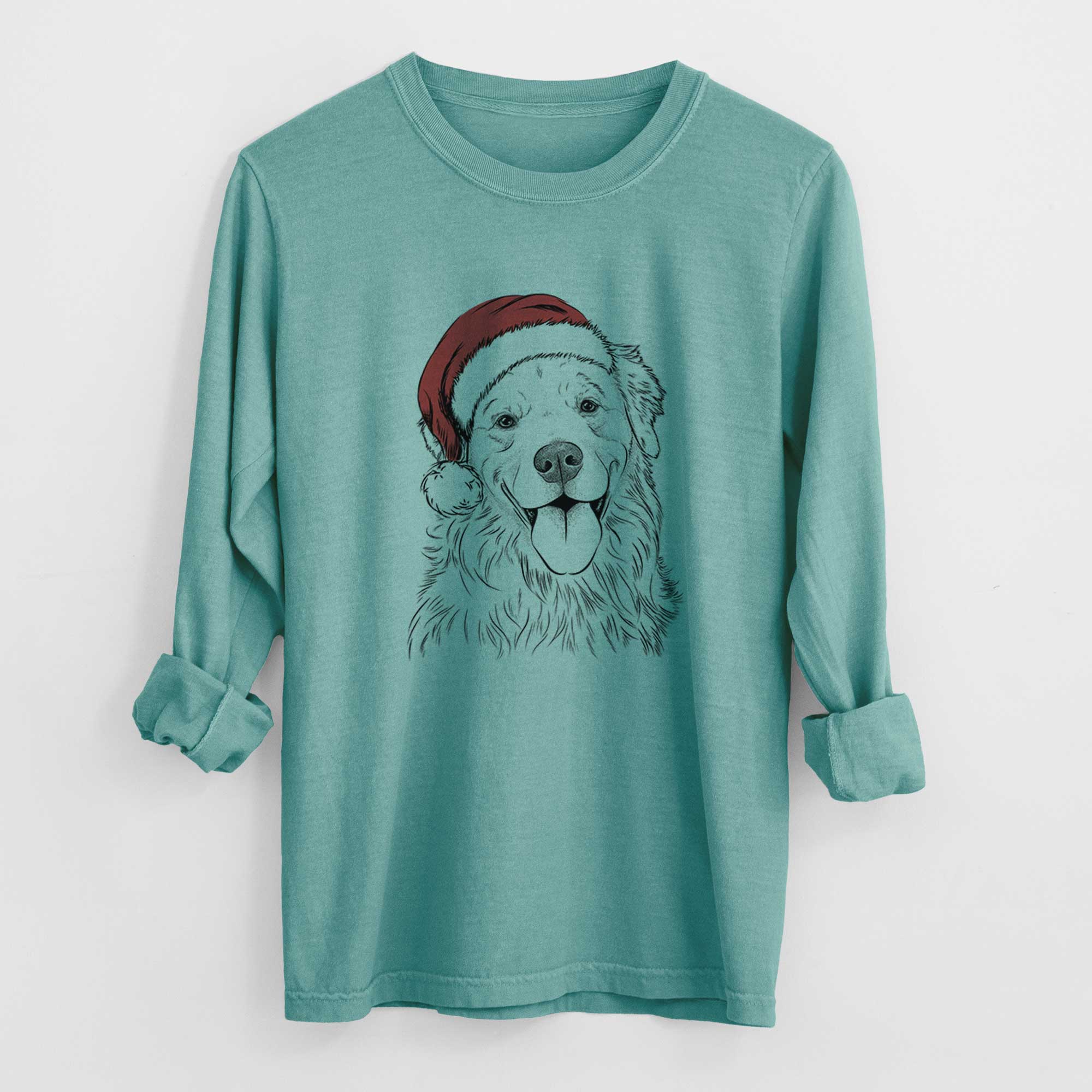 Santa Ticket the Golden Retriever - Men's Heavyweight 100% Cotton Long Sleeve - Image 9