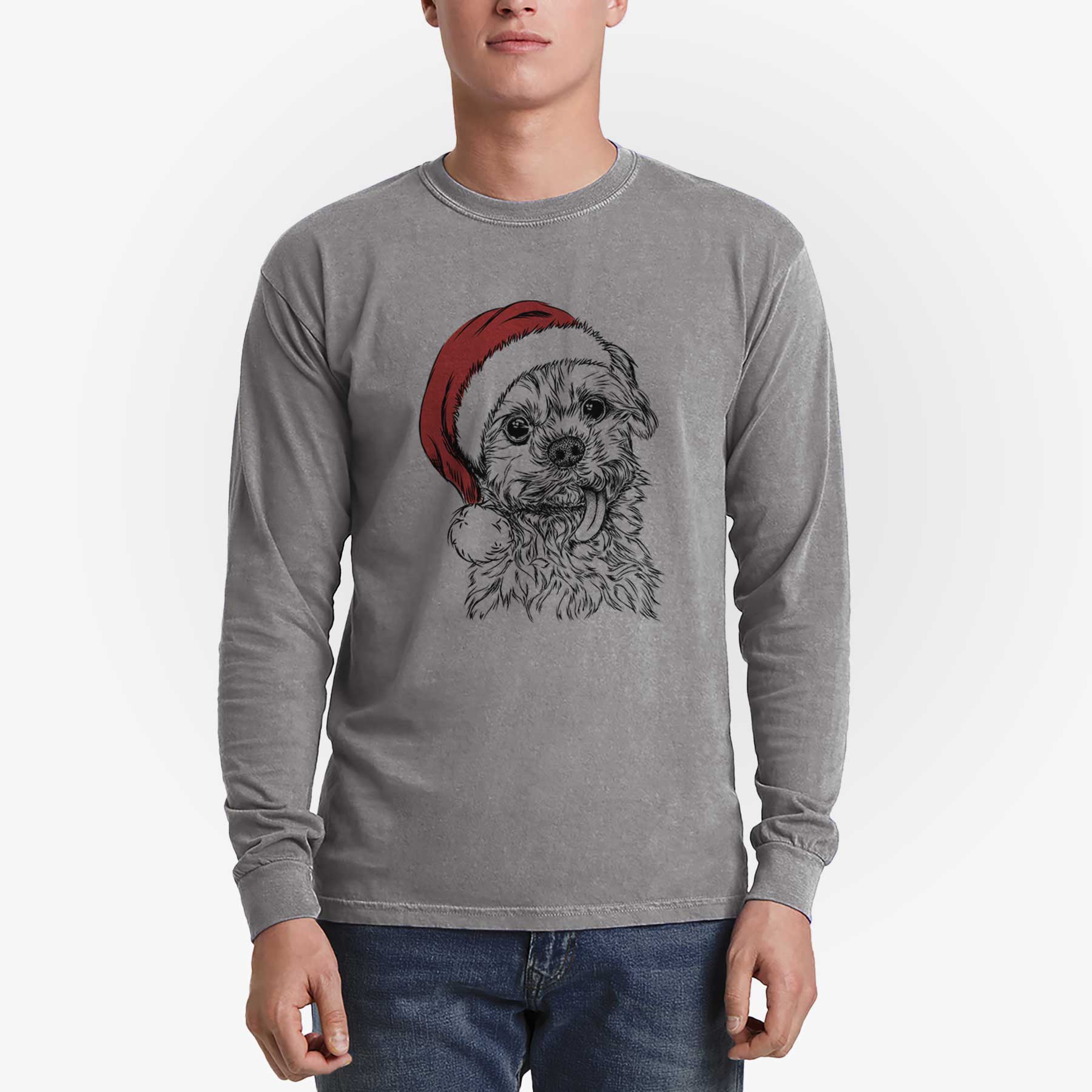 Santa Tiny Titan the Shih Tzu - Men's Heavyweight 100% Cotton Long Sleeve - Image 5