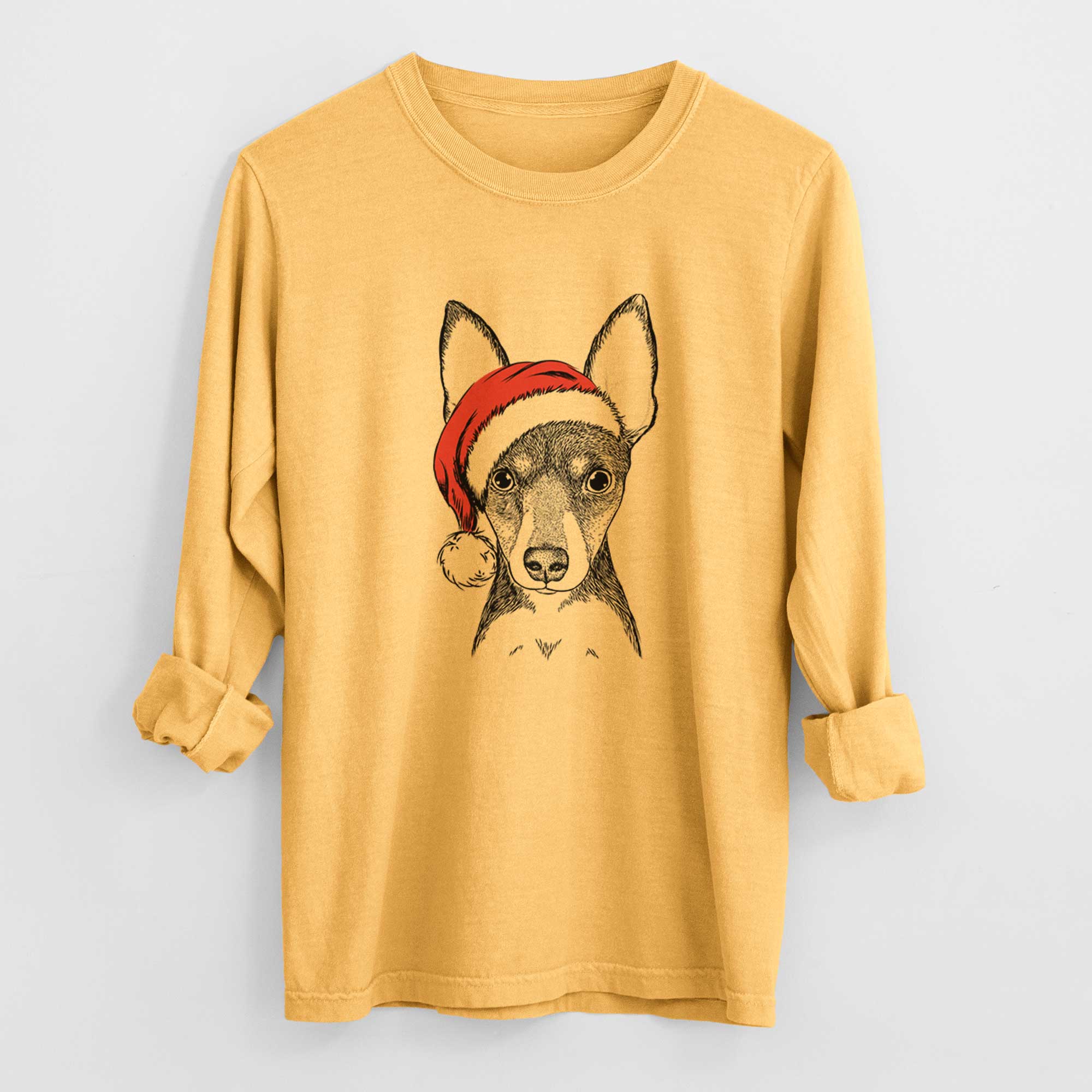 Santa Tiny the Toy Fox Terrier - Men's Heavyweight 100% Cotton Long Sleeve - Image 3