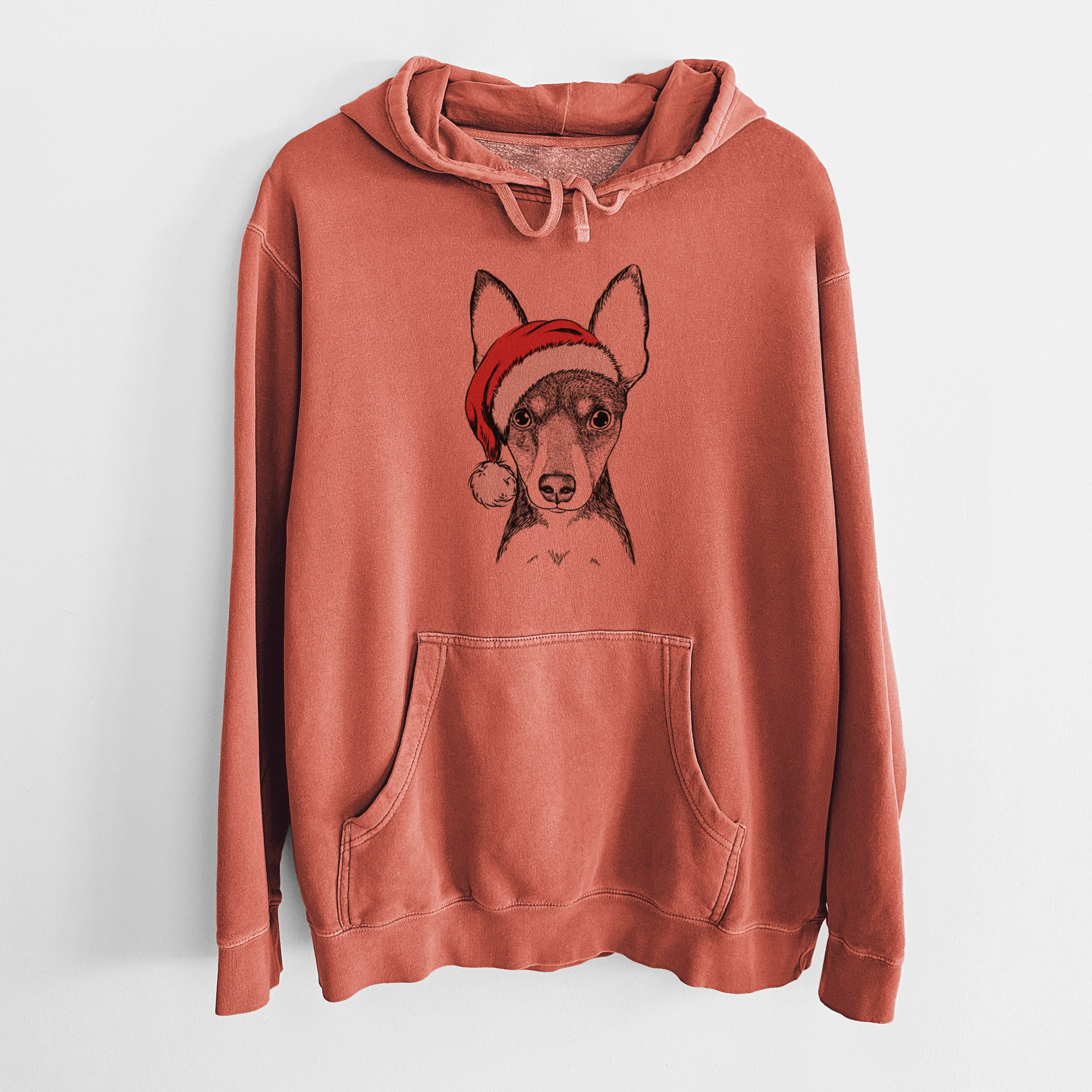 Santa Hat Tiny the Toy Fox Terrier - Unisex Pigment Dyed Hoodie - Image 9