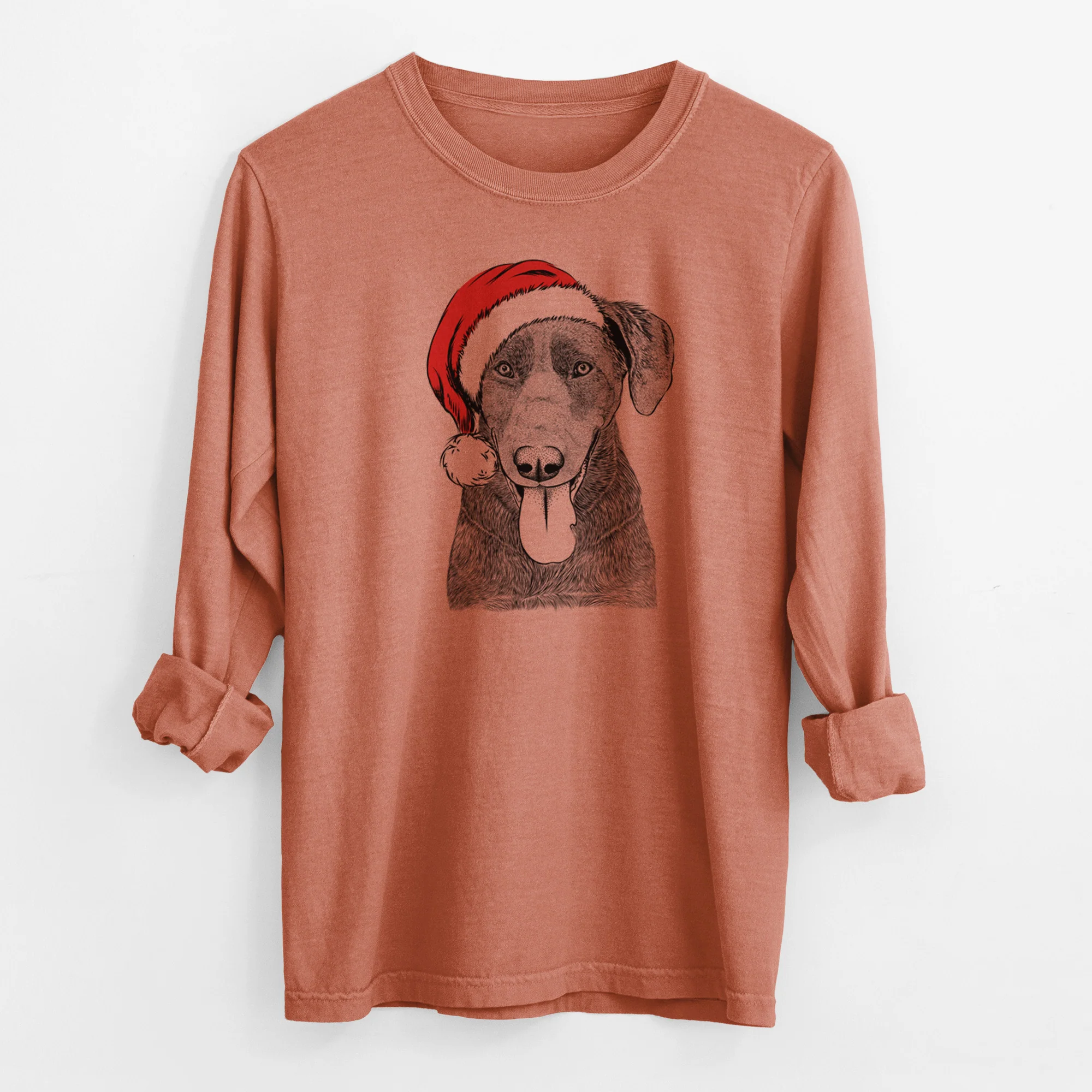 Santa Tobes the Chocolate Lab - Men's Heavyweight 100% Cotton Long Sleeve - Image 13