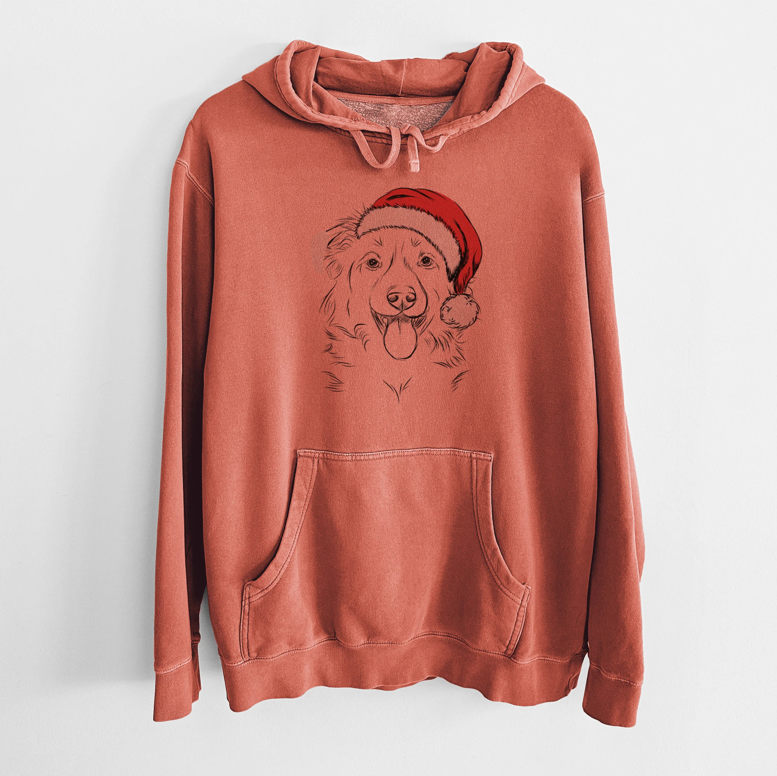 Santa Hat Tucker the Collie Shepherd - Unisex Pigment Dyed Hoodie - Image 9