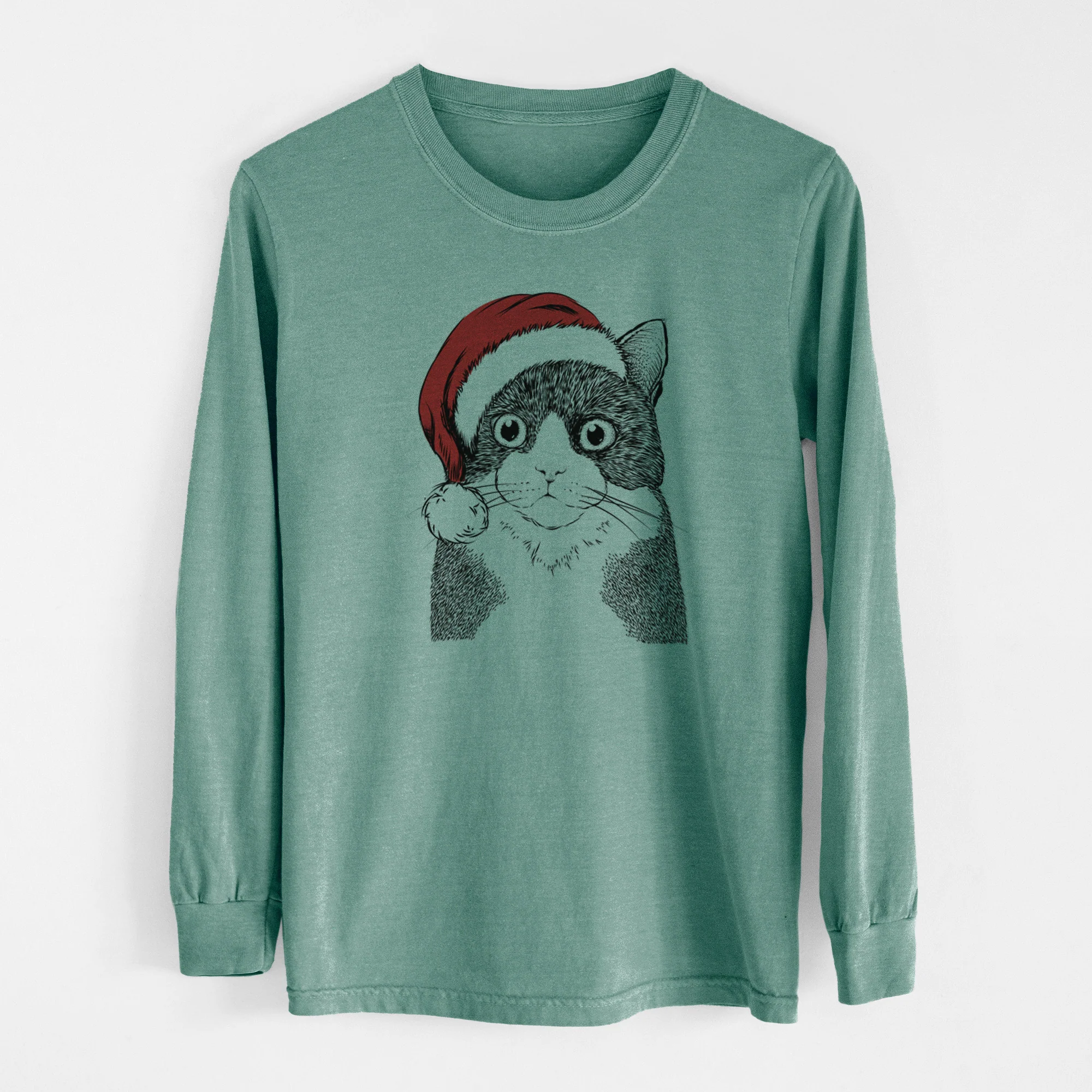 Santa Tux the Tuxedo Cat - Men's Heavyweight 100% Cotton Long Sleeve - Image 12