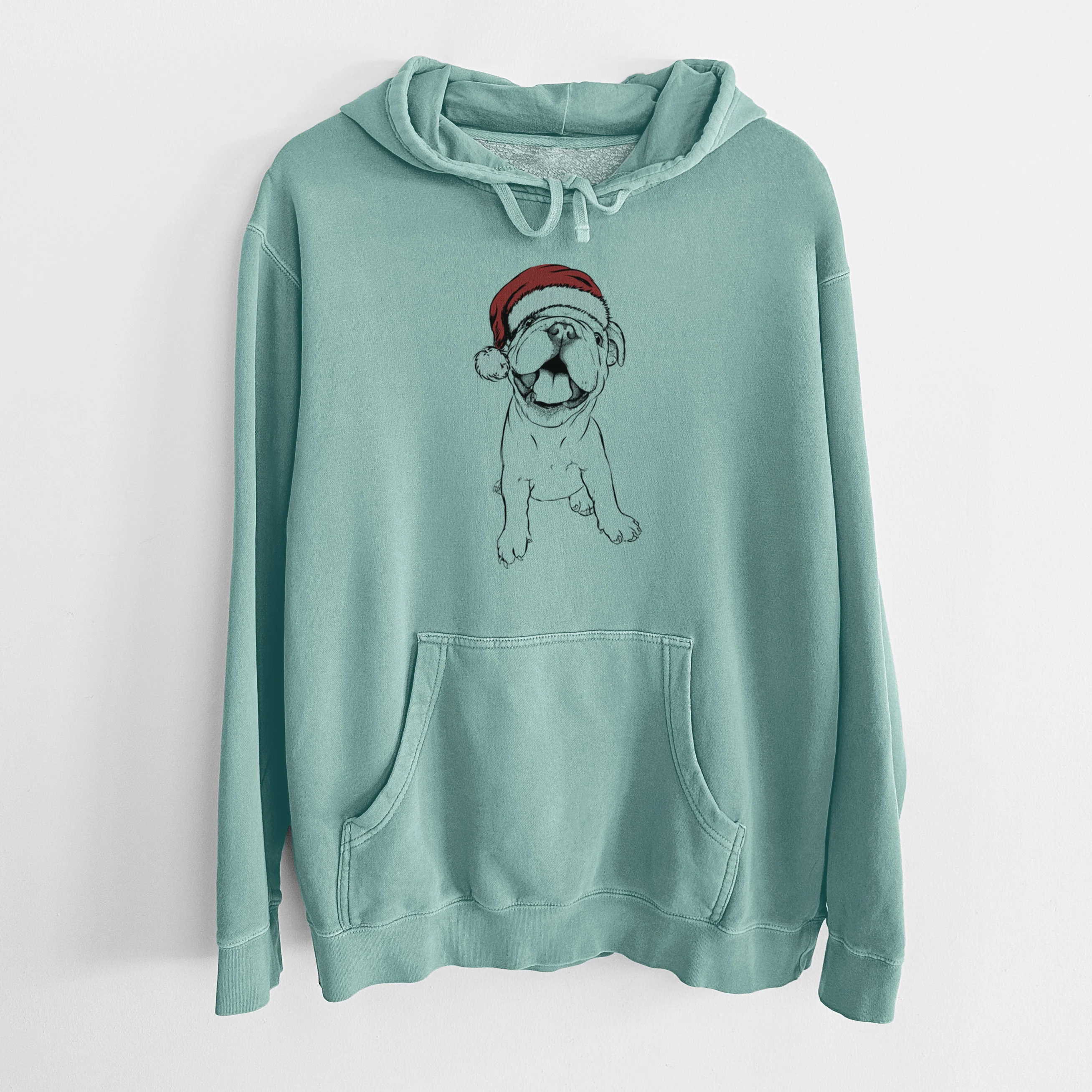 Santa Hat Tyke the English Bulldog - Unisex Pigment Dyed Hoodie