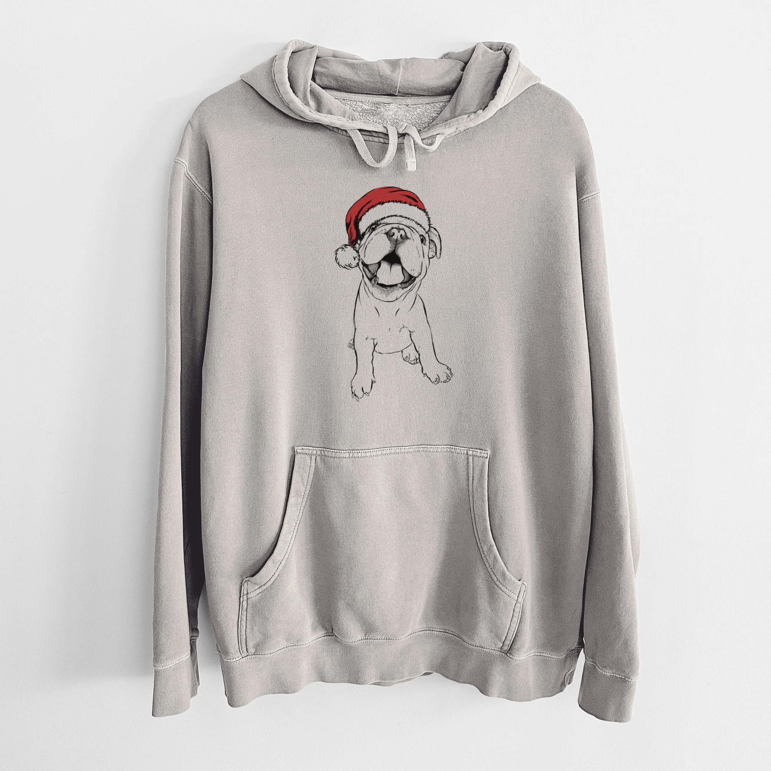 Santa Hat Tyke the English Bulldog - Unisex Pigment Dyed Hoodie - Image 5