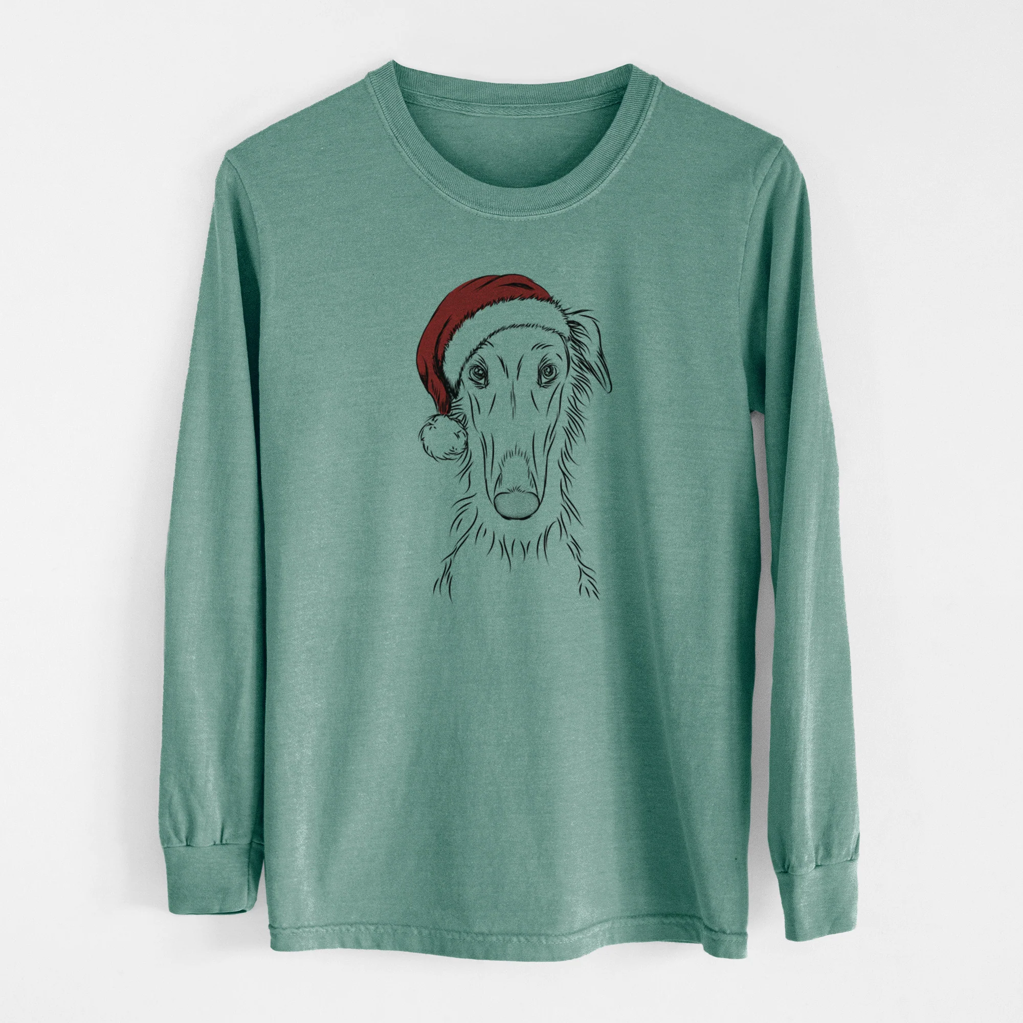 Santa Vaughn the Borzoi - Men's Heavyweight 100% Cotton Long Sleeve - Image 12