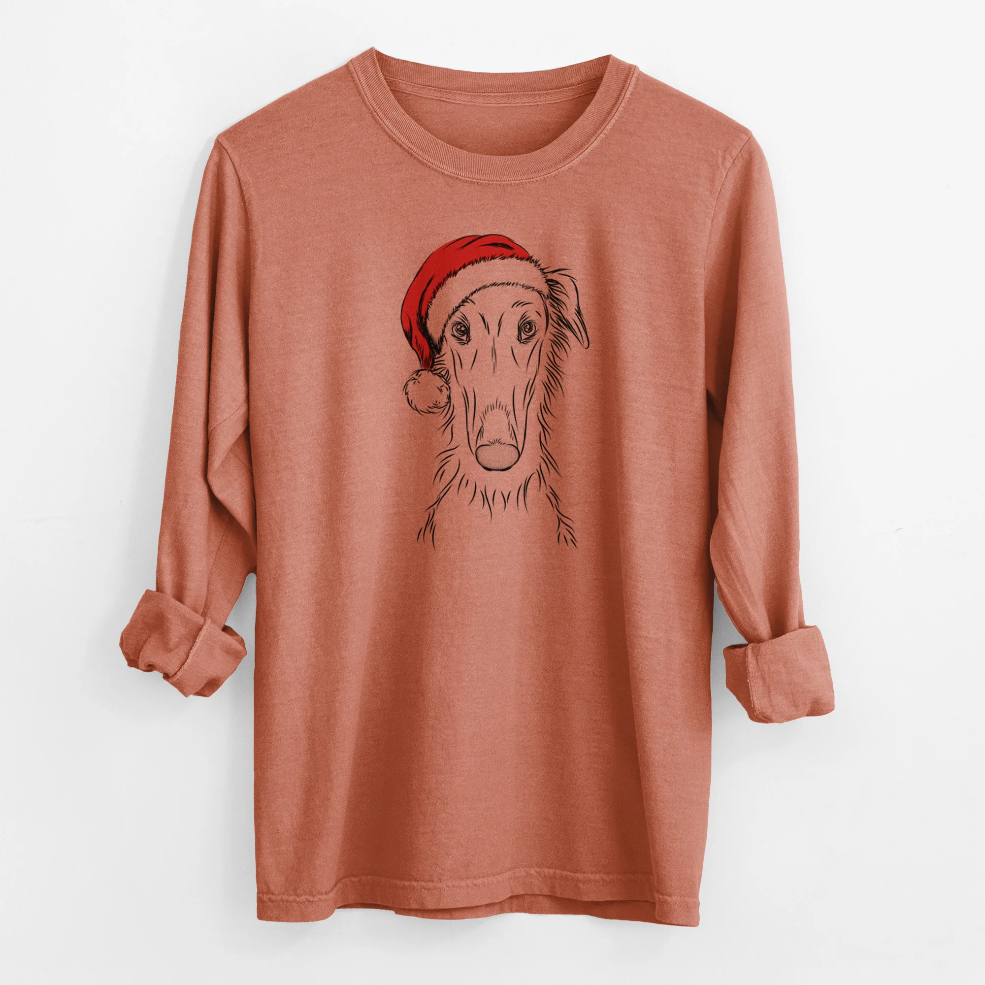 Santa Vaughn the Borzoi - Men's Heavyweight 100% Cotton Long Sleeve - Image 13