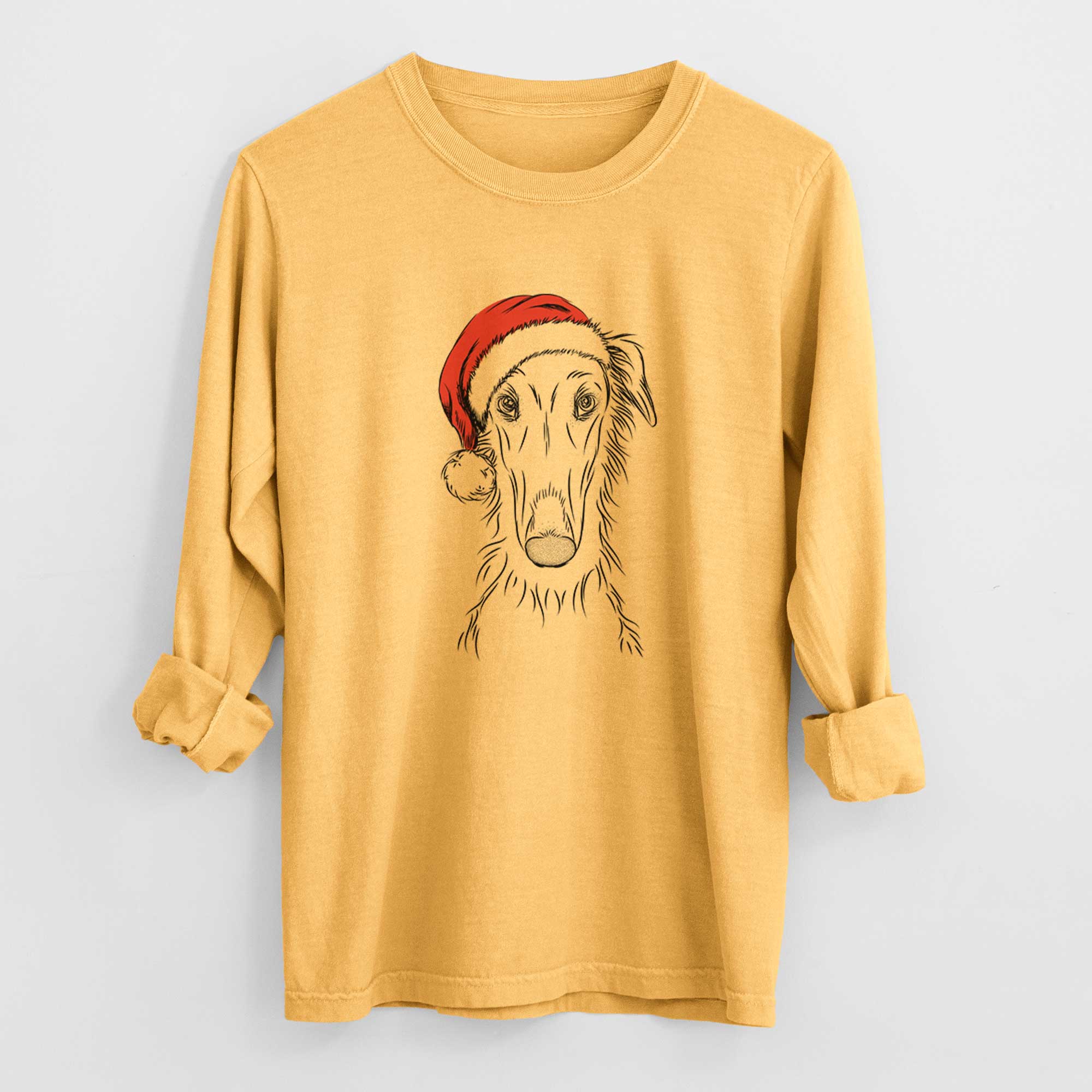 Santa Vaughn the Borzoi - Men's Heavyweight 100% Cotton Long Sleeve - Image 3
