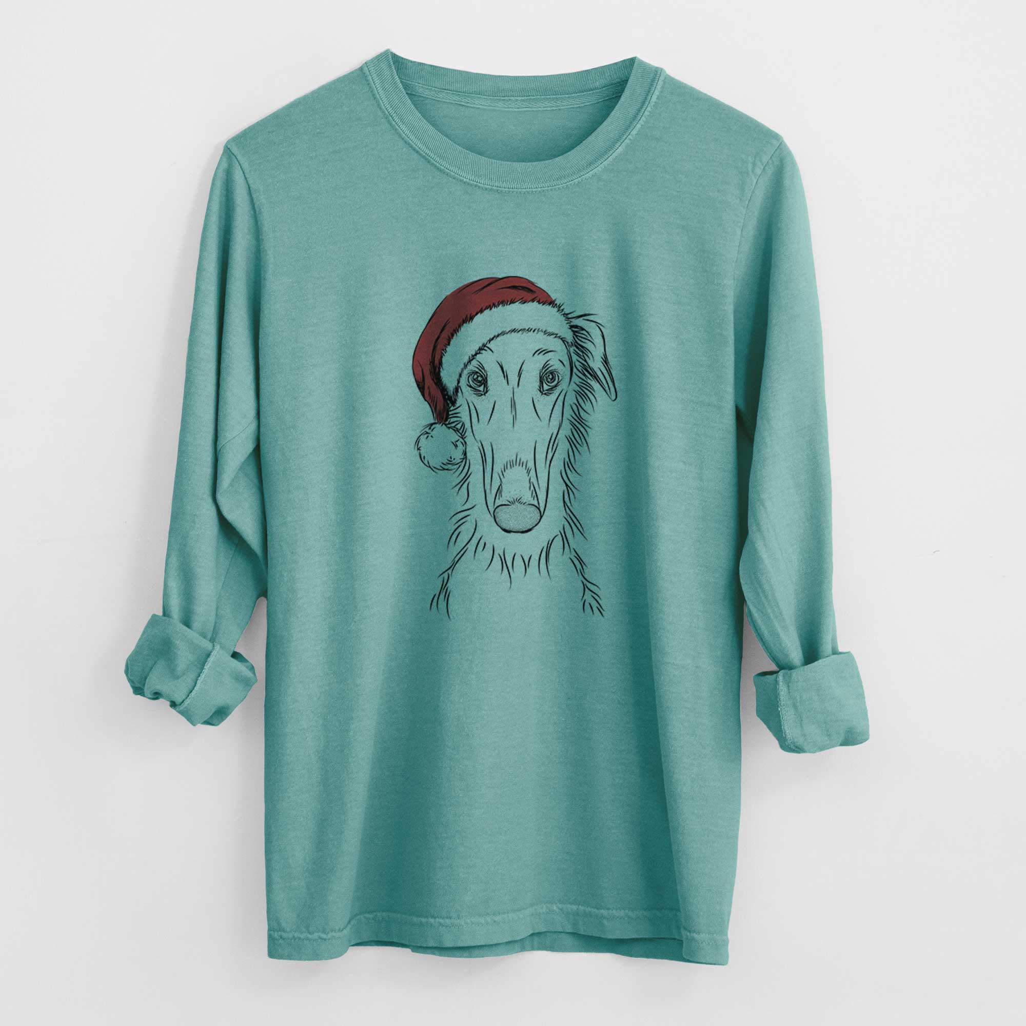 Santa Vaughn the Borzoi - Men's Heavyweight 100% Cotton Long Sleeve - Image 9