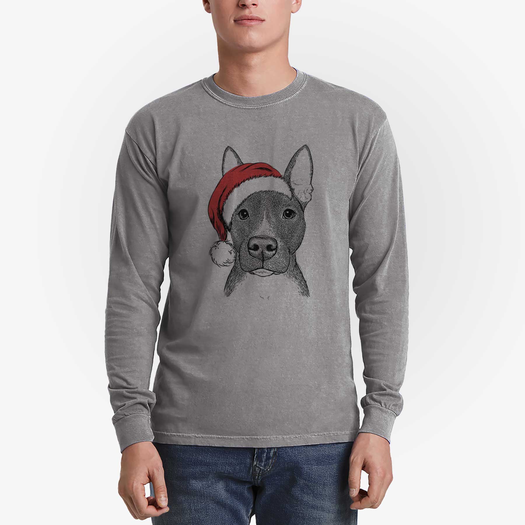 Santa Violet the Pitbull - Men's Heavyweight 100% Cotton Long Sleeve - Image 5