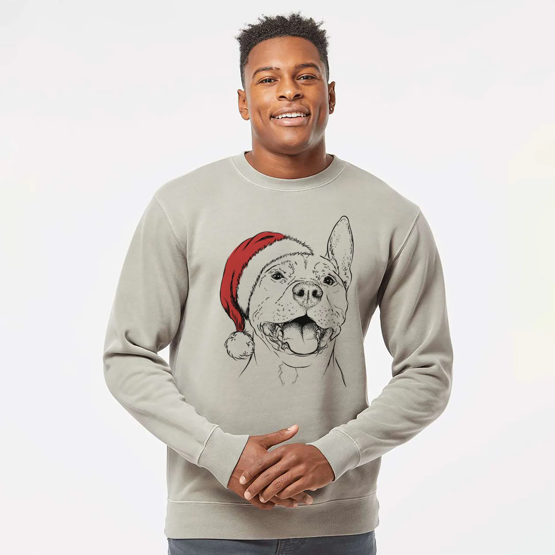 Santa Wally the Pitbull - Unisex Pigment Dyed Crew Sweatshirt - Image 2