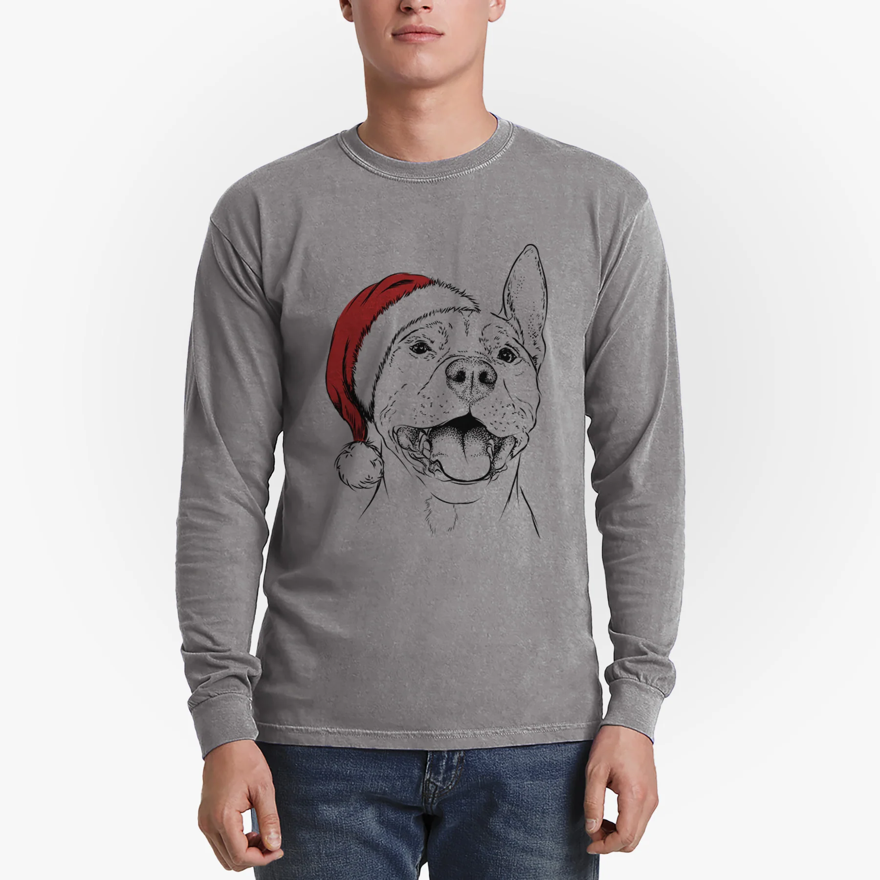 Santa Wally the Pitbull - Heavyweight 100% Cotton Long Sleeve - Image 4