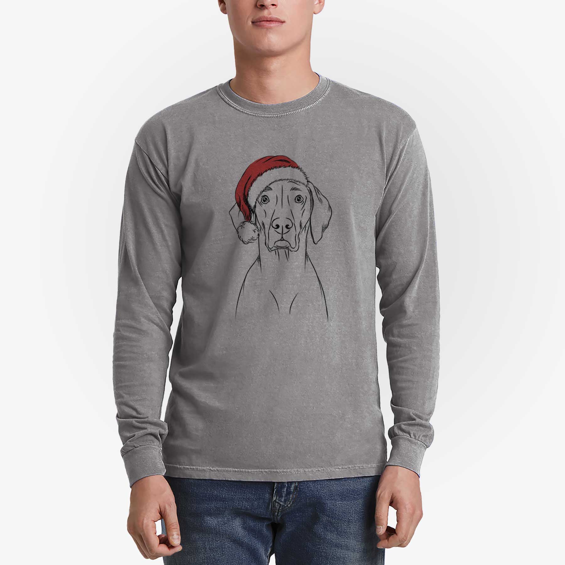 Santa Walter the Weimaraner - Men's Heavyweight 100% Cotton Long Sleeve - Image 5
