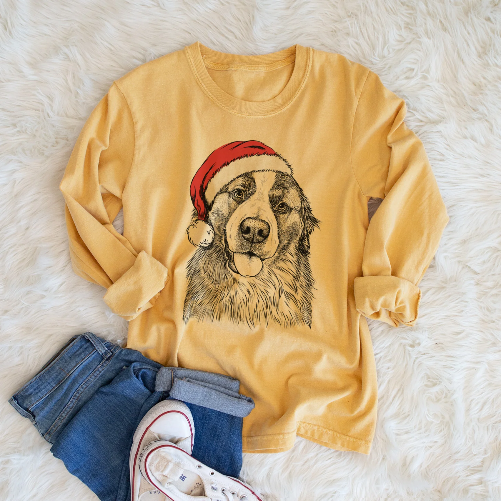 Santa Walter the Bernese Mountain Dog Mix - Heavyweight 100% Cotton Long Sleeve - Image 5