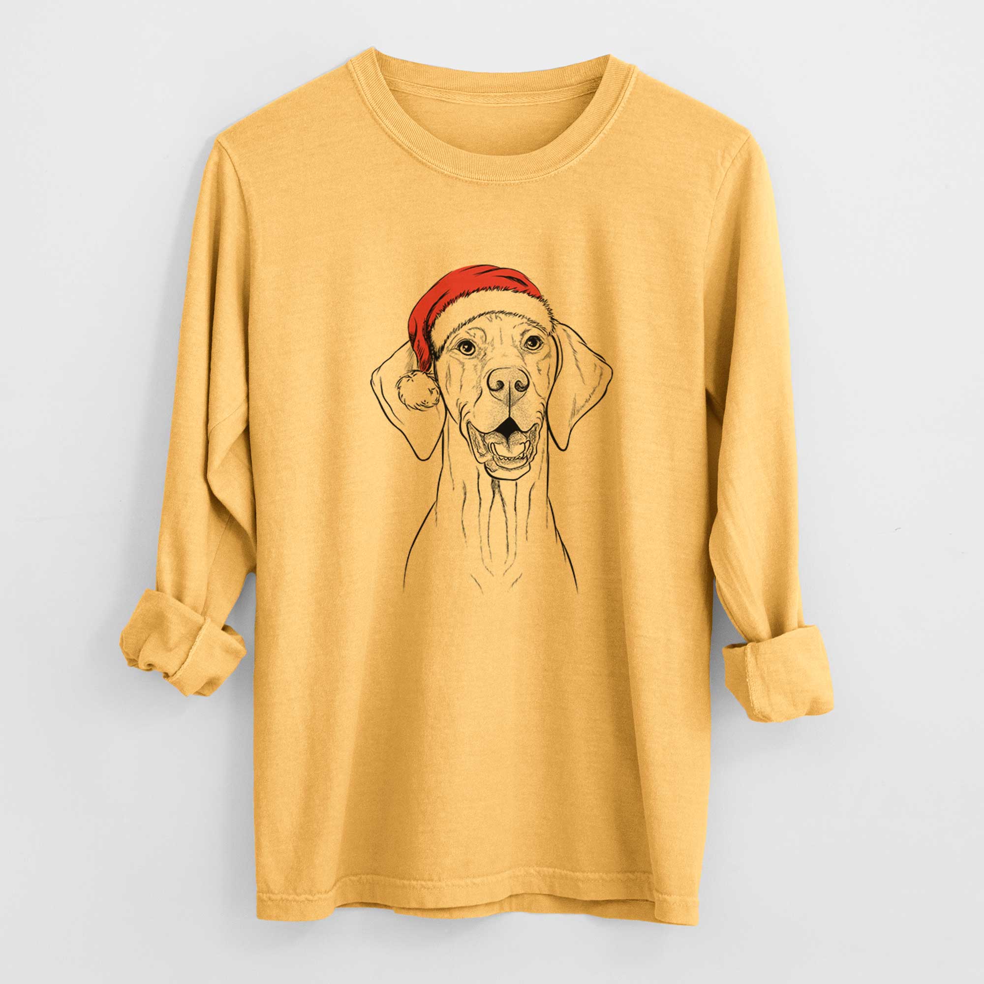 Santa Wesley the Vizsla - Men's Heavyweight 100% Cotton Long Sleeve - Image 3