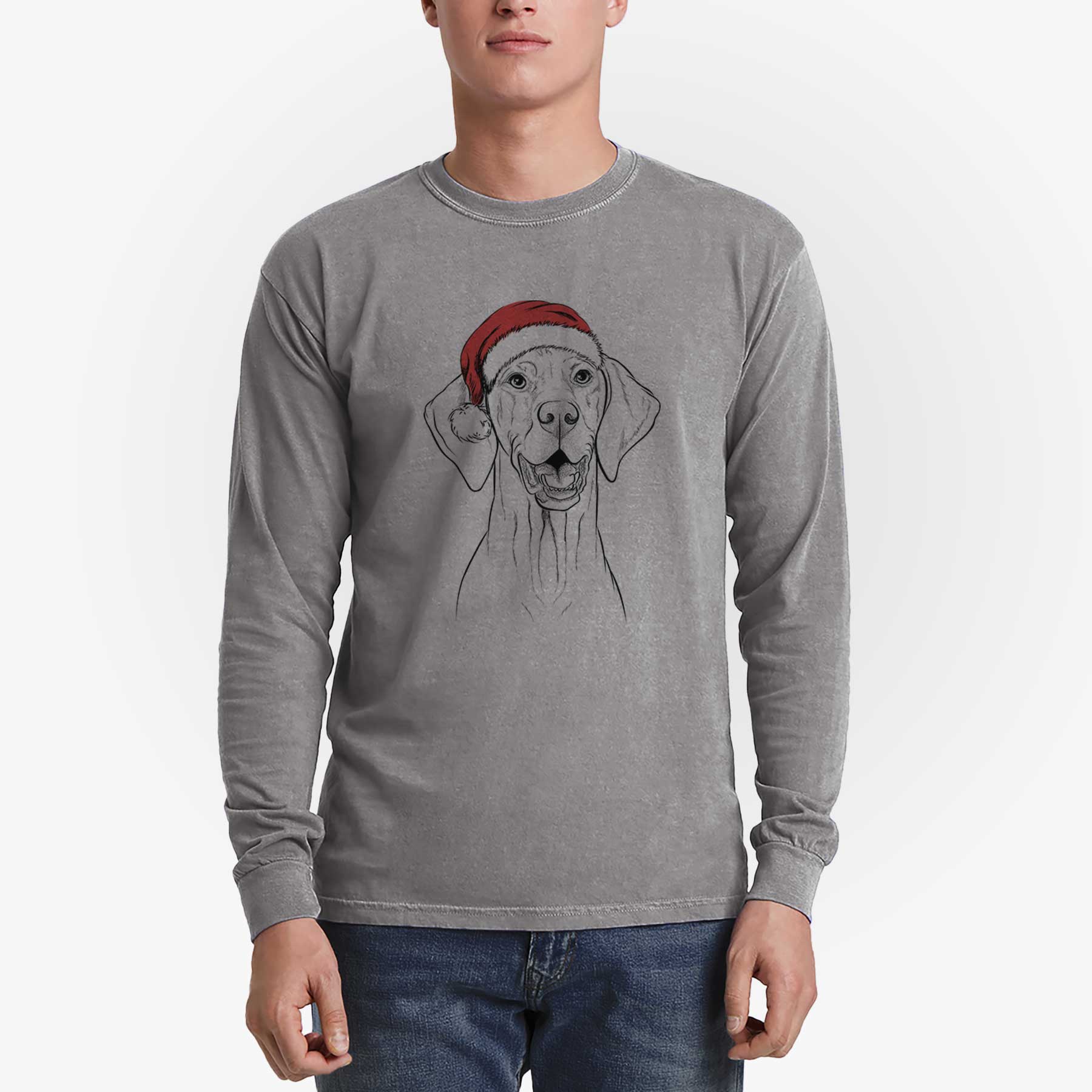 Santa Wesley the Vizsla - Men's Heavyweight 100% Cotton Long Sleeve - Image 5