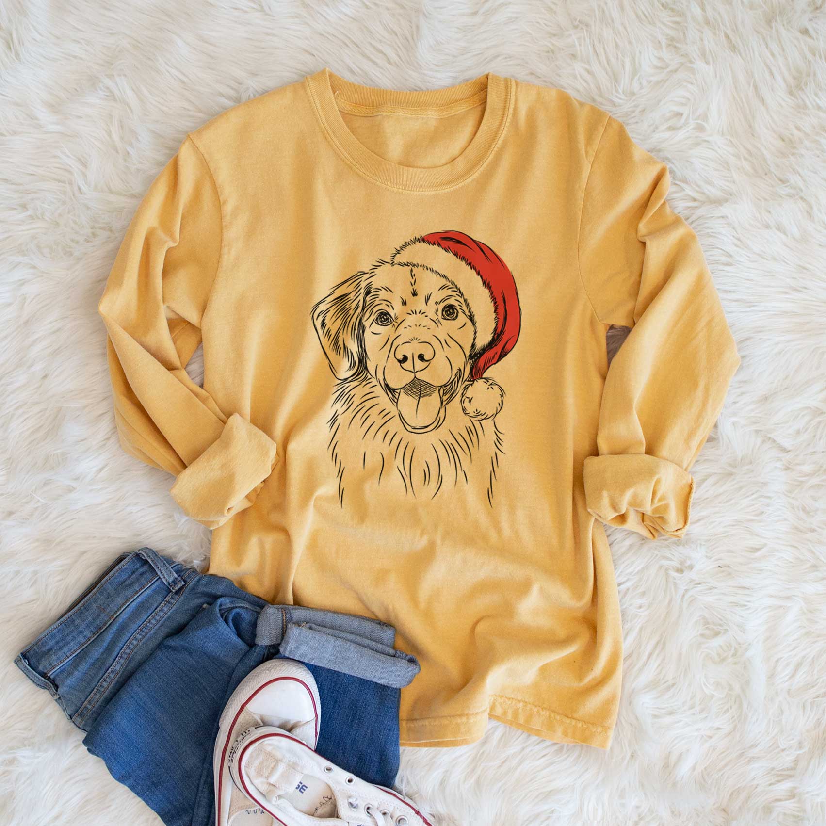 Santa Weston the Nova Scotia Duck Tolling Retriever - Men's Heavyweight 100% Cotton Long Sleeve - Image 6