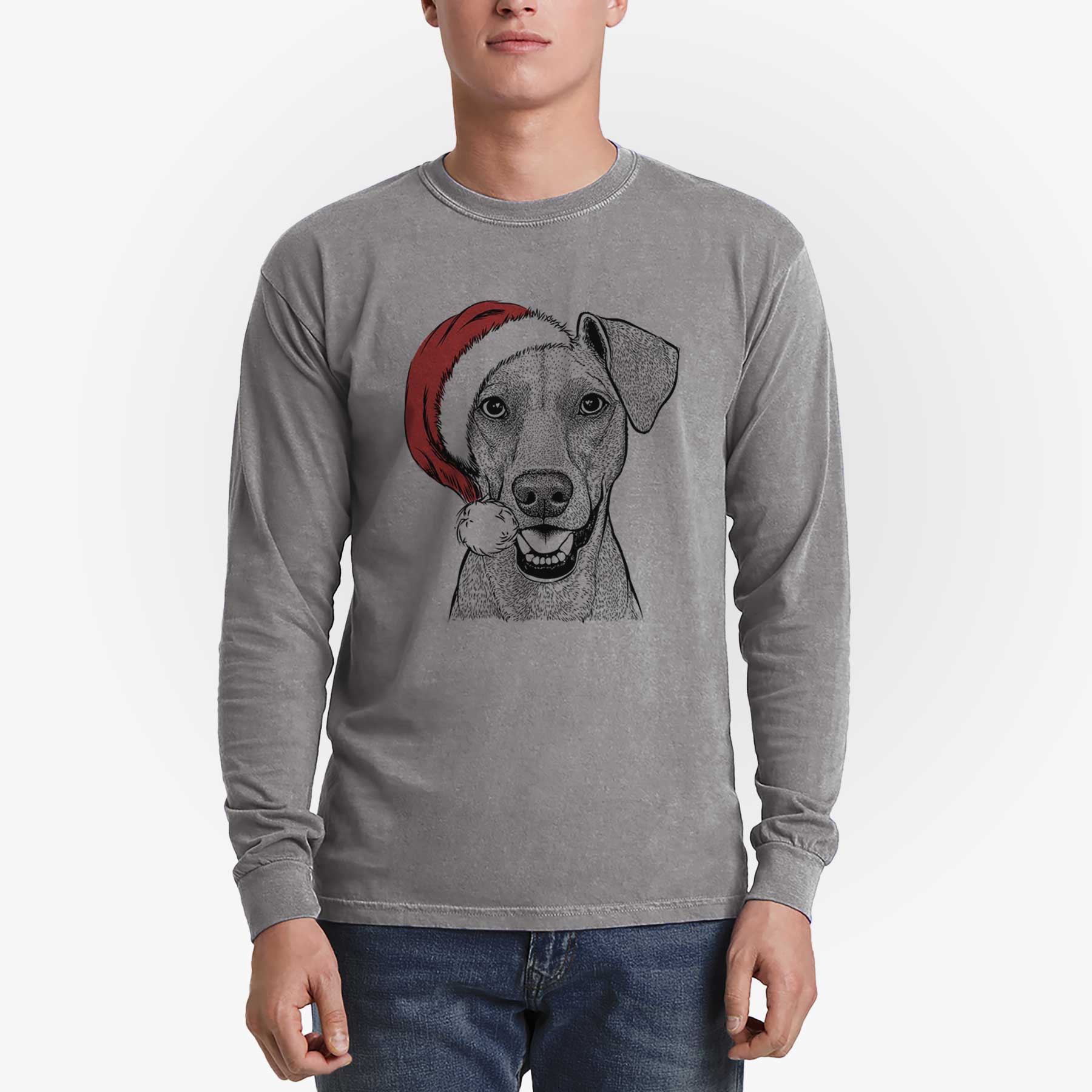 Santa Willow the German Pinscher - Men's Heavyweight 100% Cotton Long Sleeve - Image 5