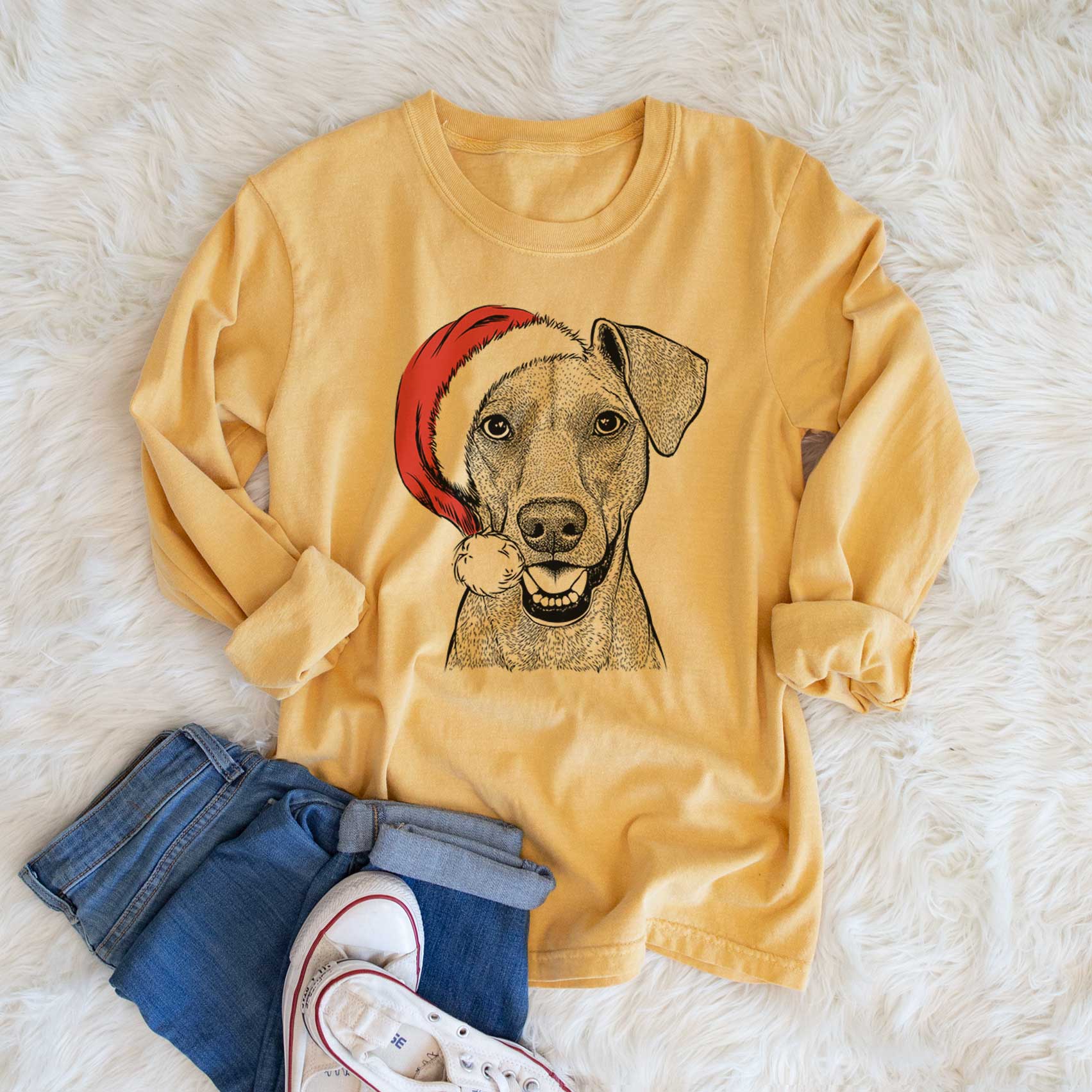 Santa Willow the German Pinscher - Men's Heavyweight 100% Cotton Long Sleeve - Image 6