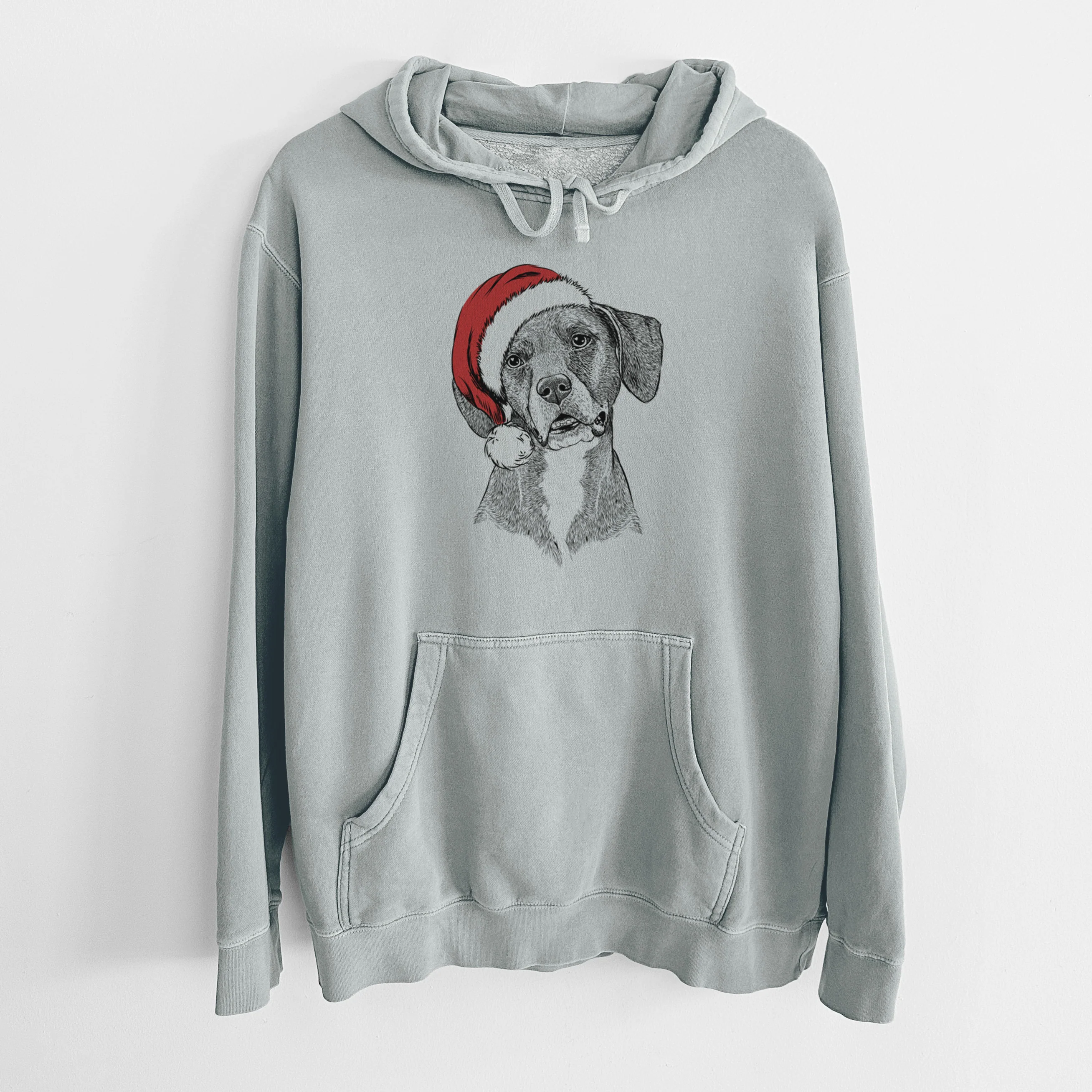 Santa Hat Zeena the Plott Hound Mix - Unisex Pigment Dyed Hoodie - Image 8