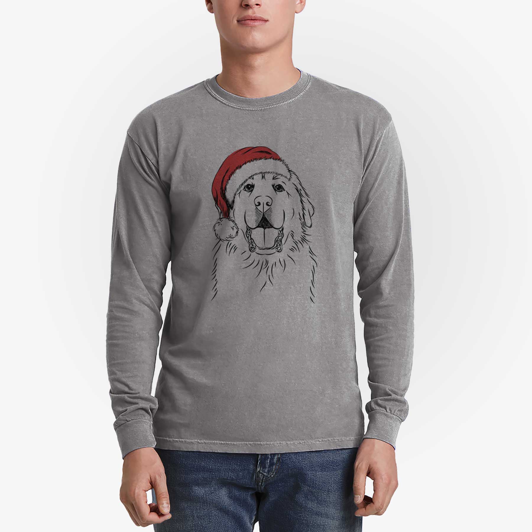 Santa Zeus the Great Pyrenees - Men's Heavyweight 100% Cotton Long Sleeve - Image 5