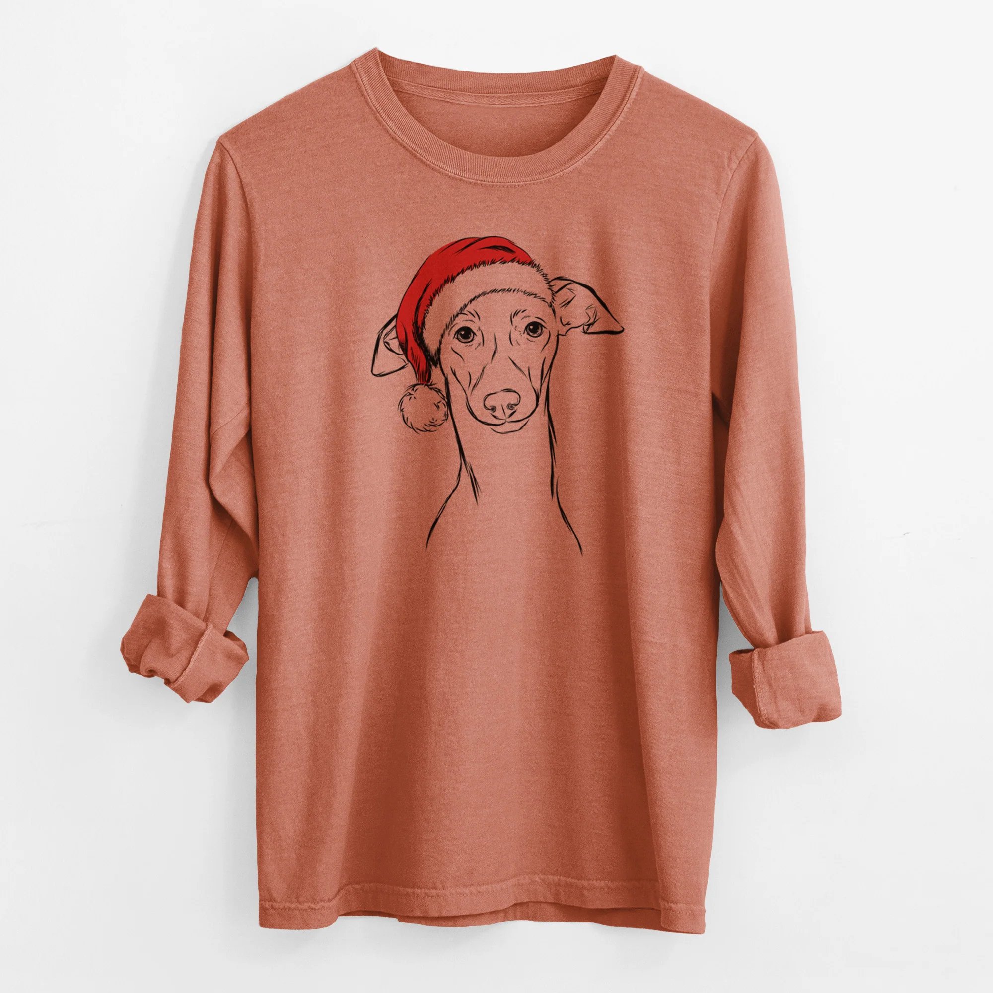 Santa Ziggie the Italian Greyhound - Men's Heavyweight 100% Cotton Long Sleeve - Image 13