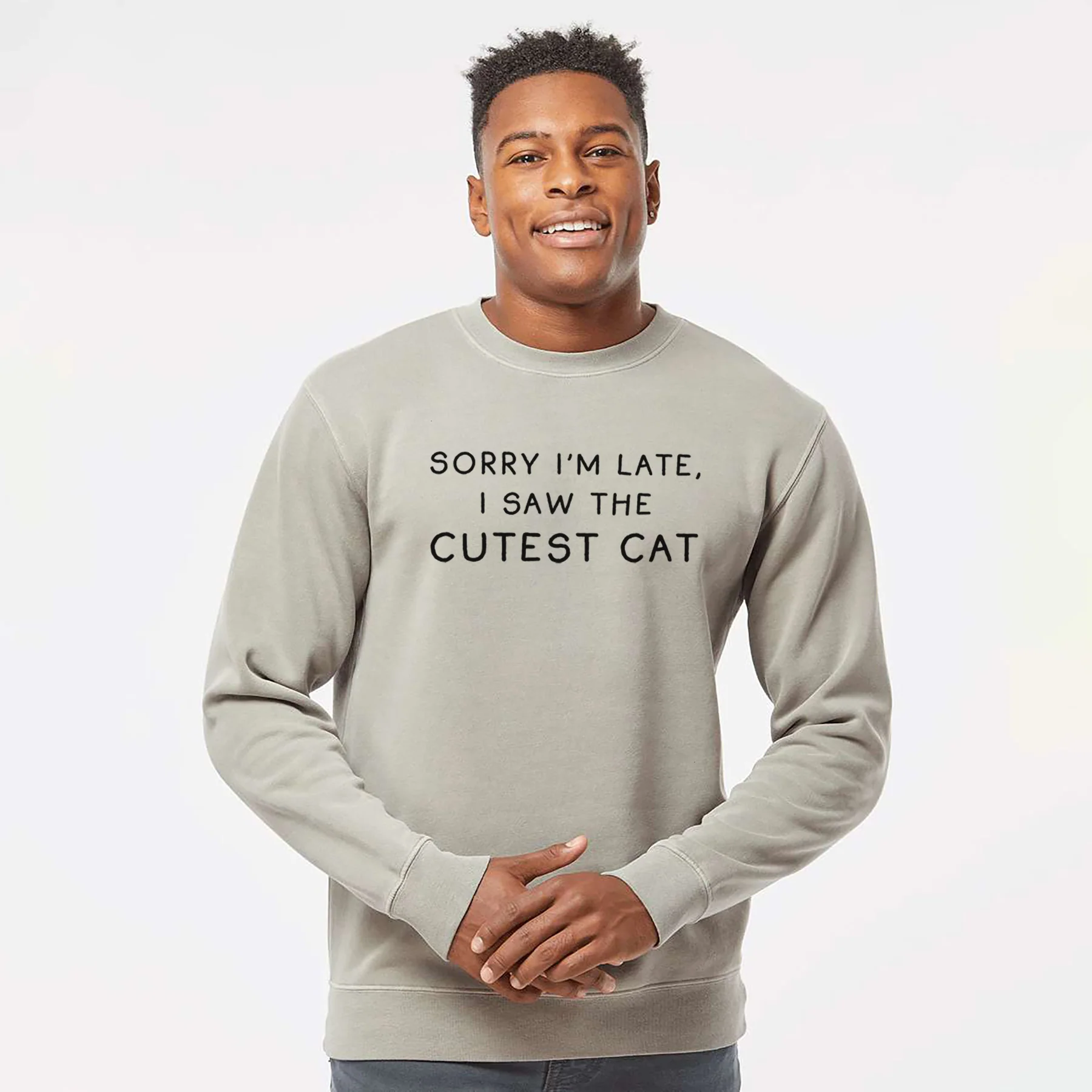 Sorry I'm Late, I Saw the Cutest Cat - Unisex Pigment Dyed Crew Sweatshirt - Image 5