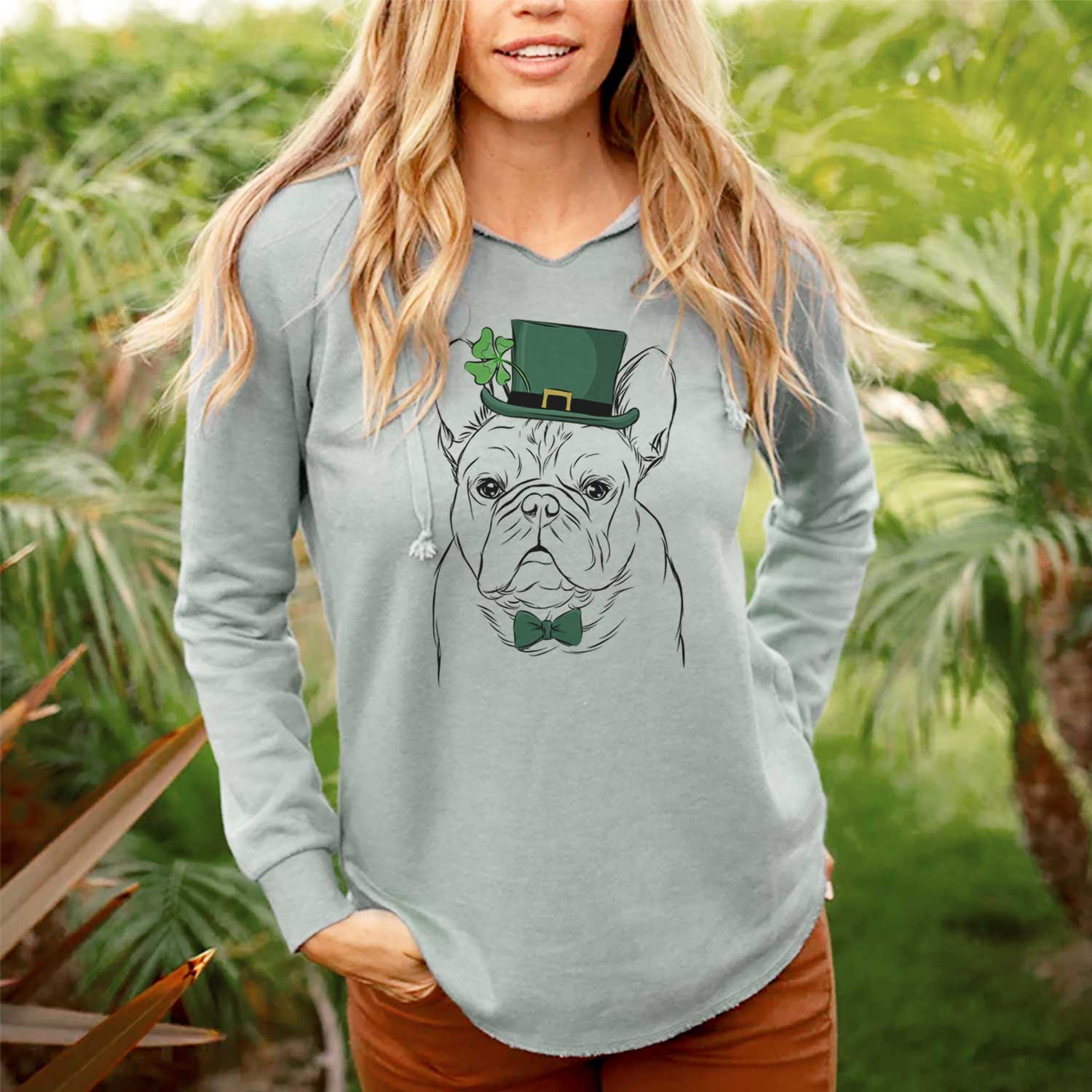 St. Patrick's Fudge the French Bulldog - Cali Wave Hooded Sweatshirt - Image 2