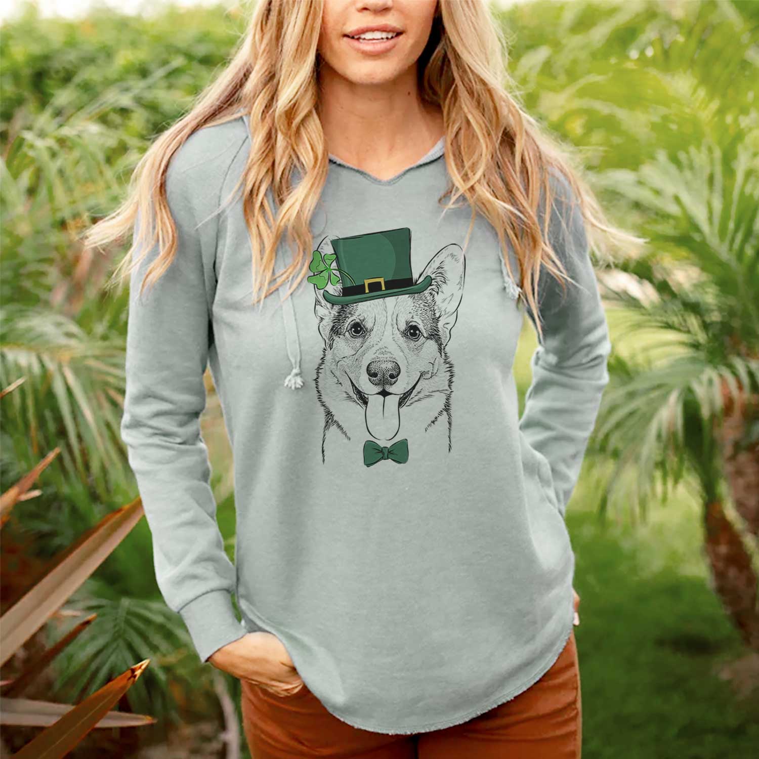 St. Patrick's Loki the Corgi - Cali Wave Hooded Sweatshirt - Image 2