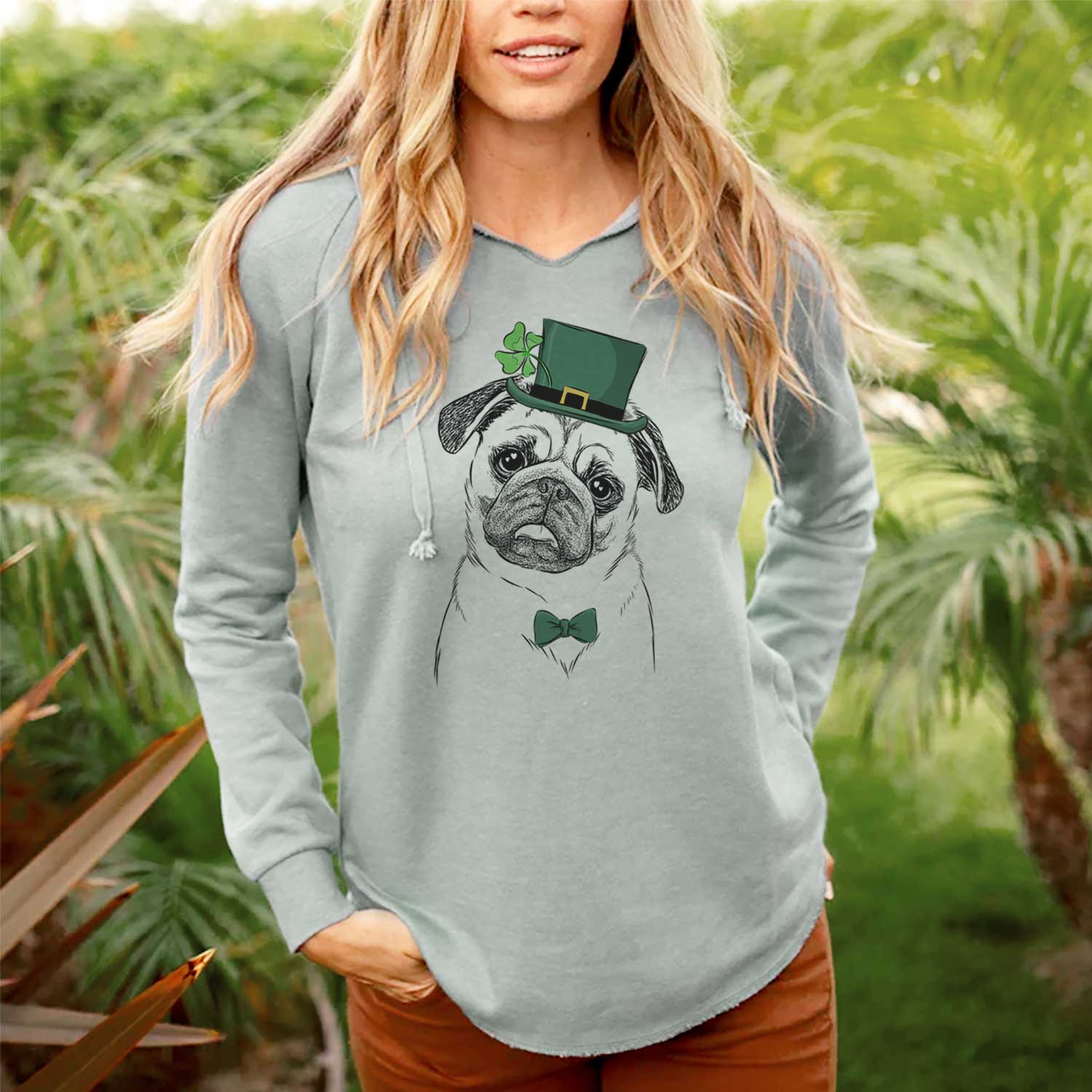 St. Patrick's Macy the Pug - Cali Wave Hooded Sweatshirt - Image 2