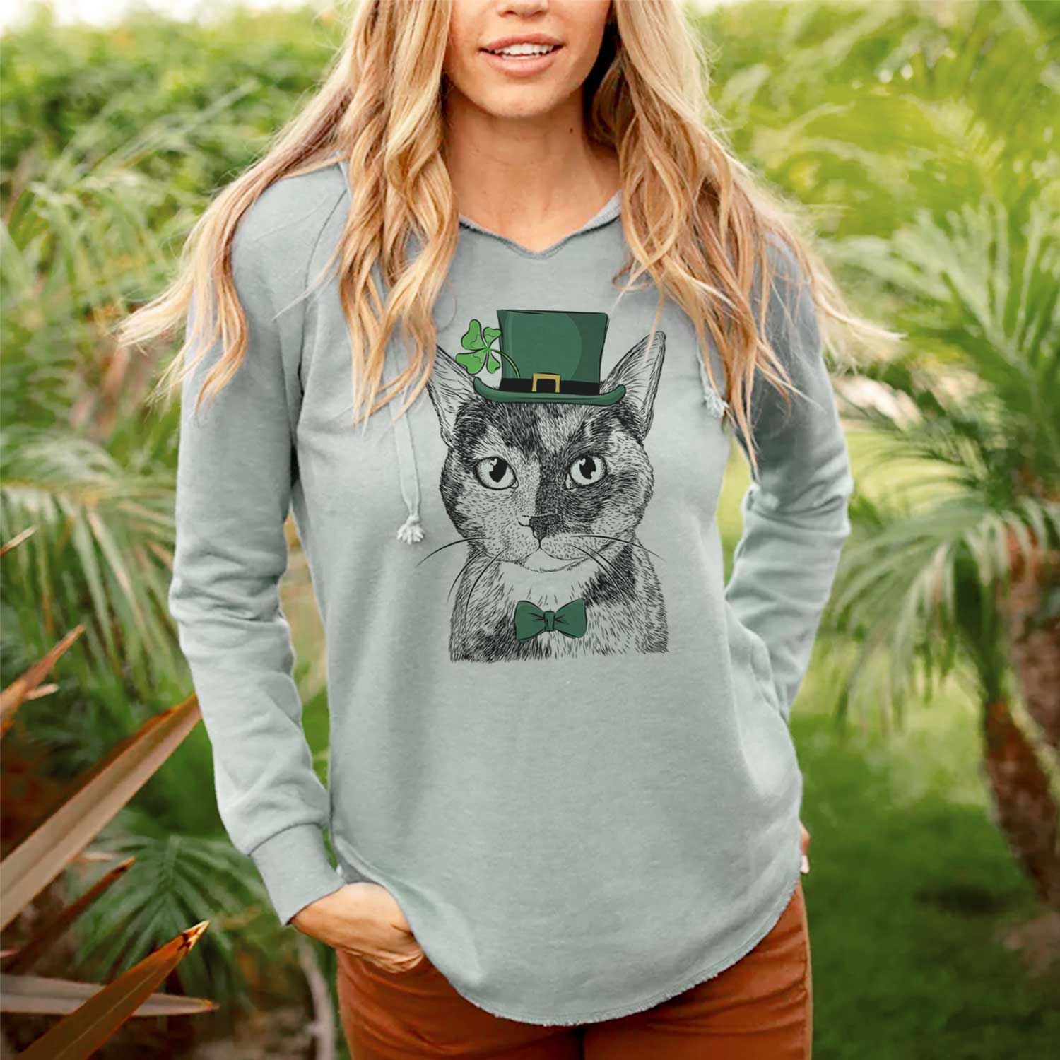 St. Patrick's Spooky Kitty the Tortoiseshell Cat - Cali Wave Hooded Sweatshirt - Image 2