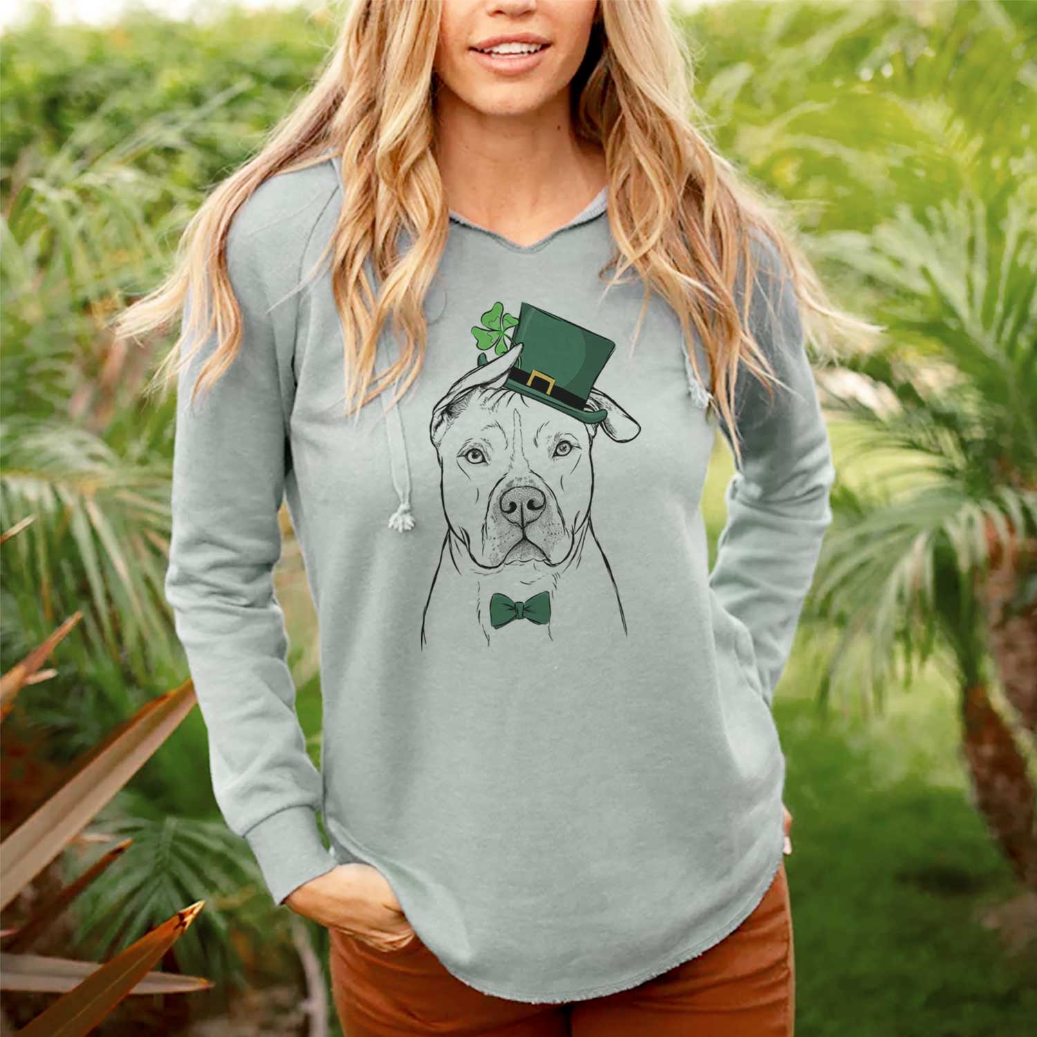 St. Patrick's Teddy Jam the Pitbull - Cali Wave Hooded Sweatshirt - Image 2