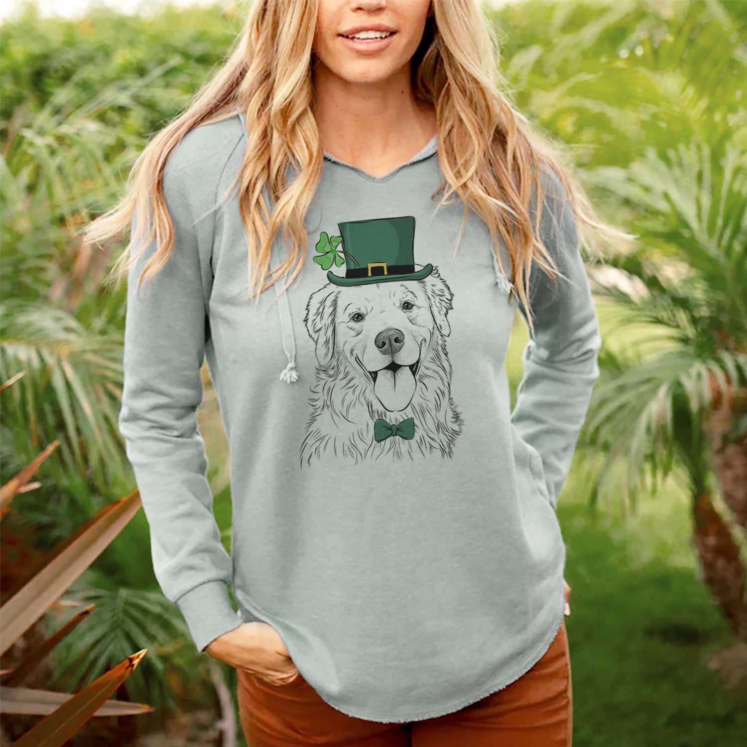 St. Patrick's Ticket the Golden Retriever - Cali Wave Hooded Sweatshirt - Image 2