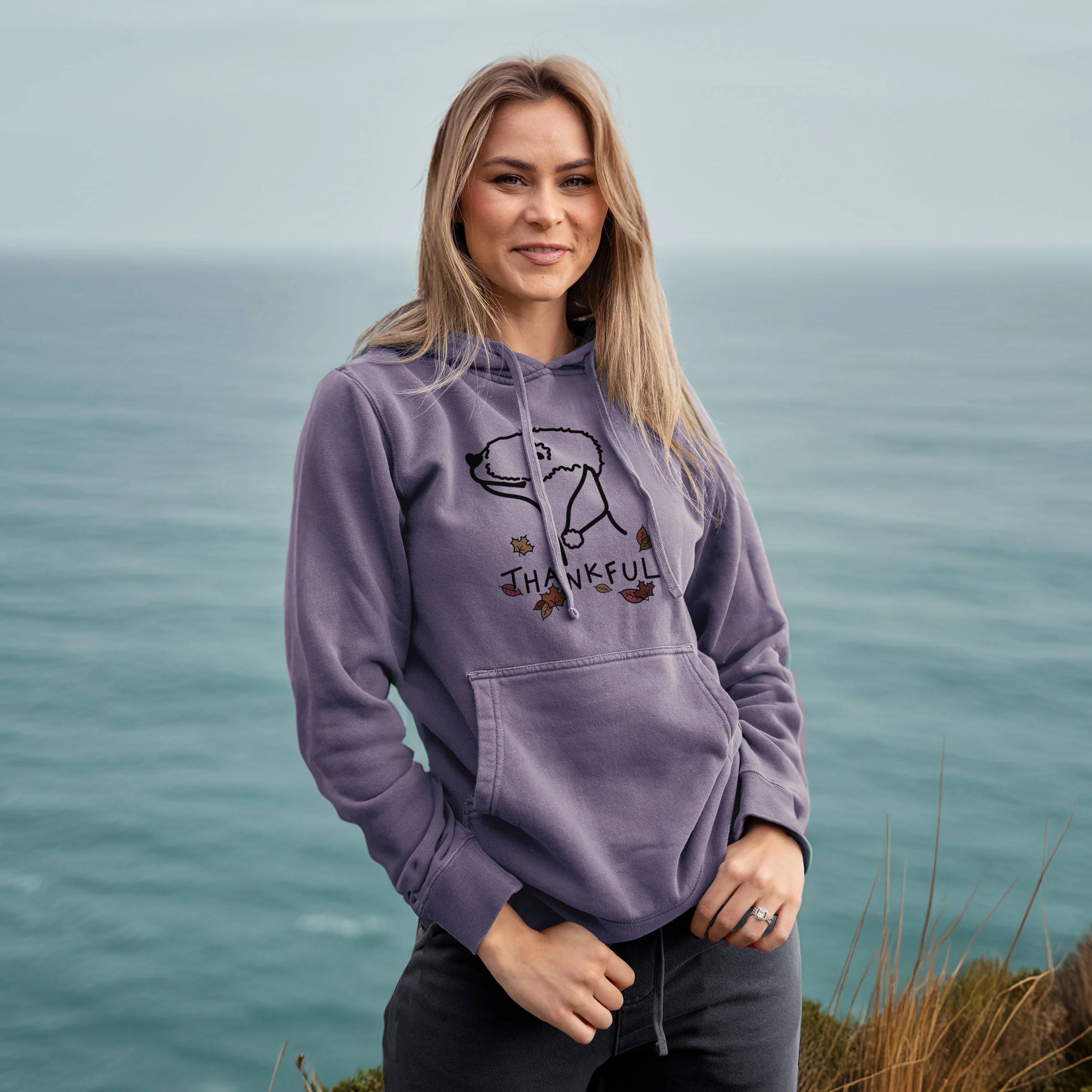 Thankful Bedlington Terrier - Unisex Pigment Dyed Hoodie - Image 4