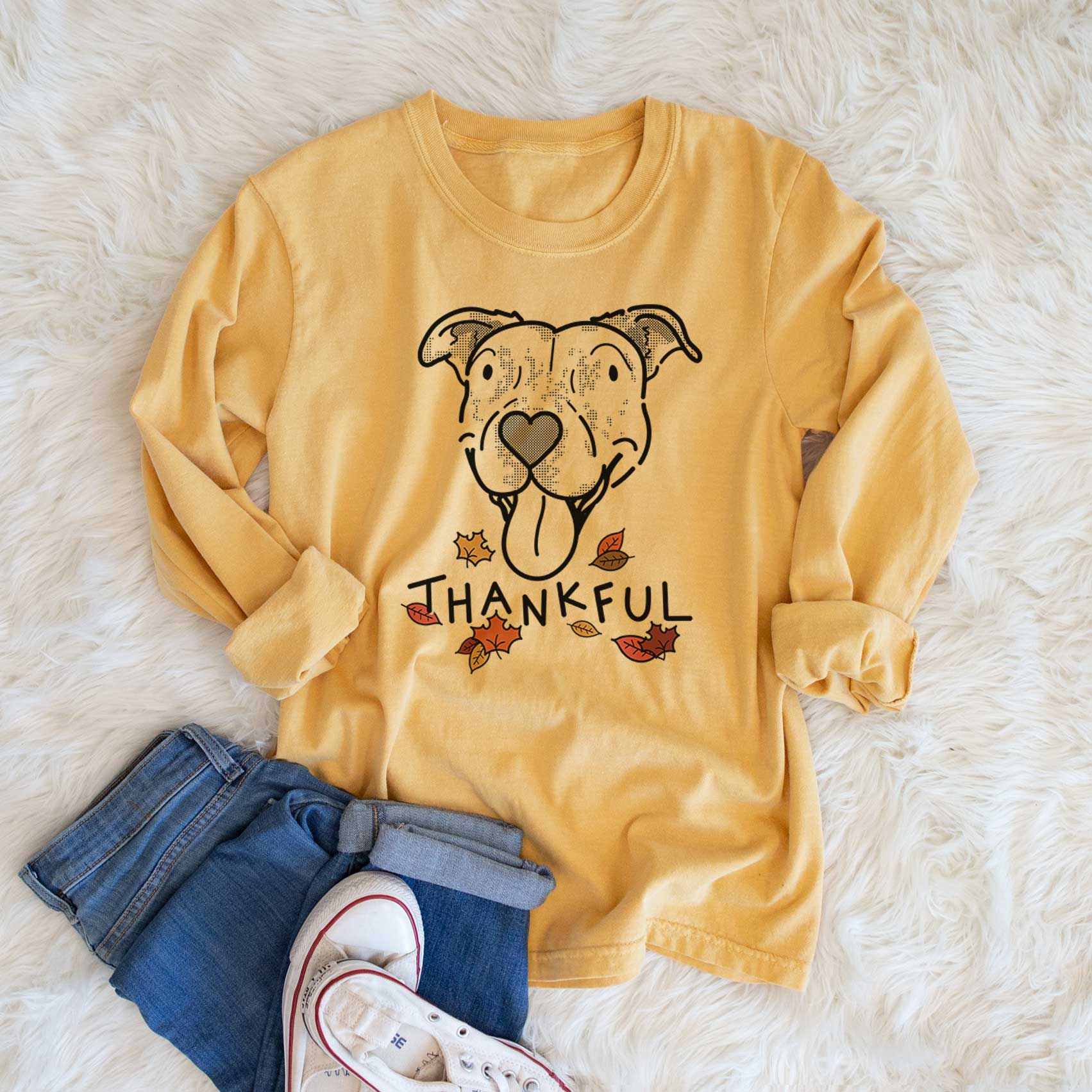 Thankful Pitbull Mix - Dottie - Men's Heavyweight 100% Cotton Long Sleeve - Image 6