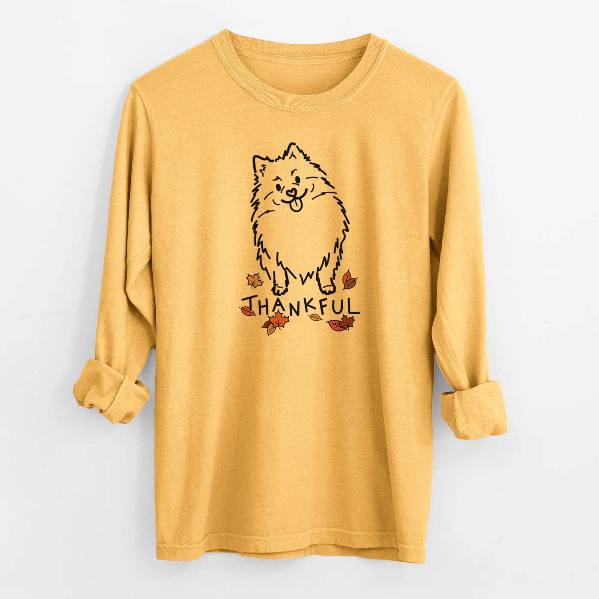 Thankful Pomeranian - Fern - Men's Heavyweight 100% Cotton Long Sleeve - Image 3