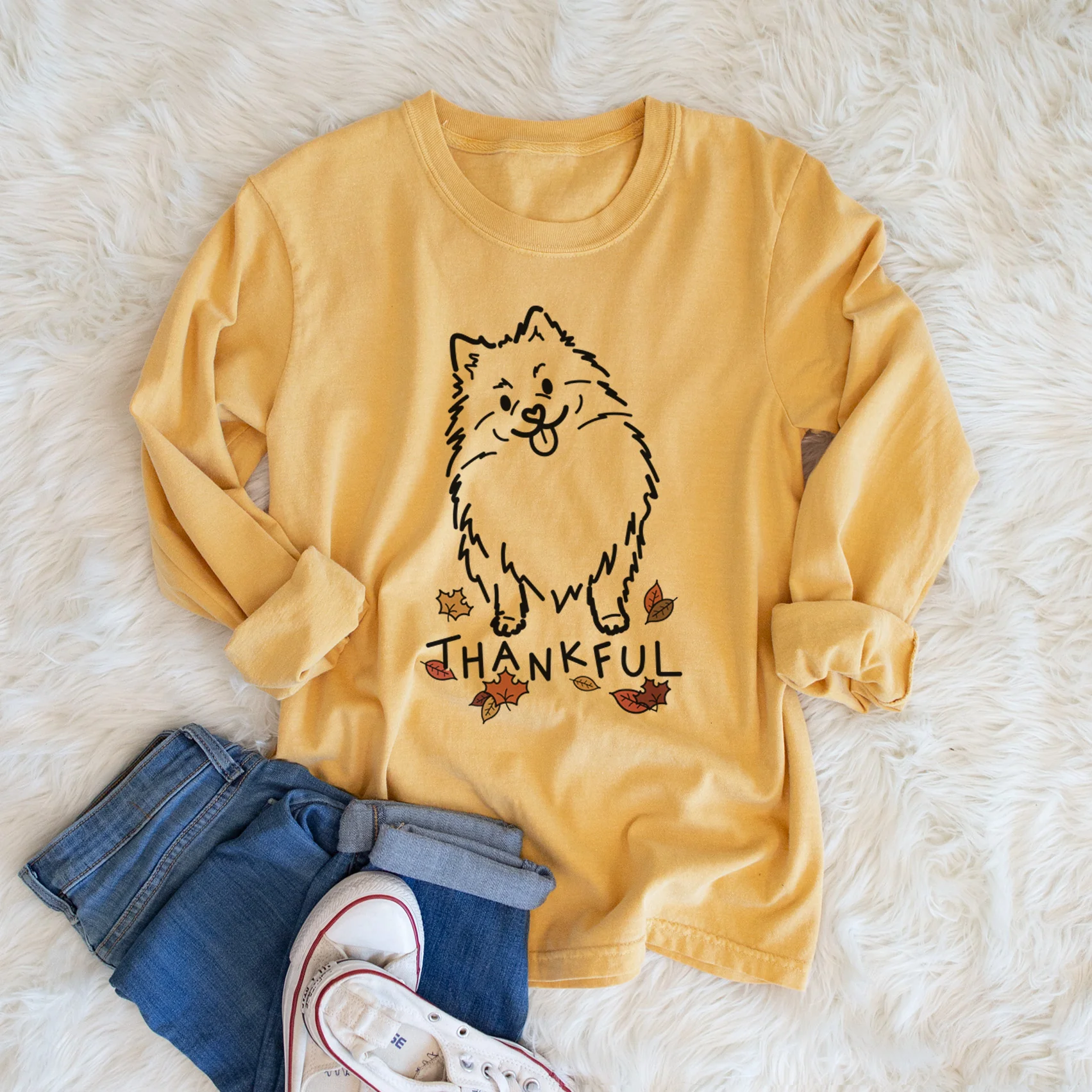 Thankful Pomeranian - Fern - Men's Heavyweight 100% Cotton Long Sleeve - Image 6