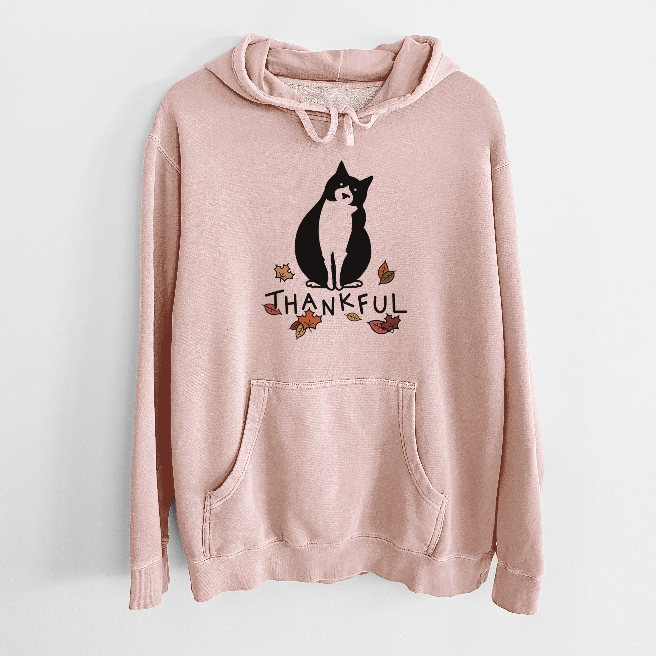 Thankful Tuxedo Cat - Oliver - Unisex Pigment Dyed Hoodie - Image 6