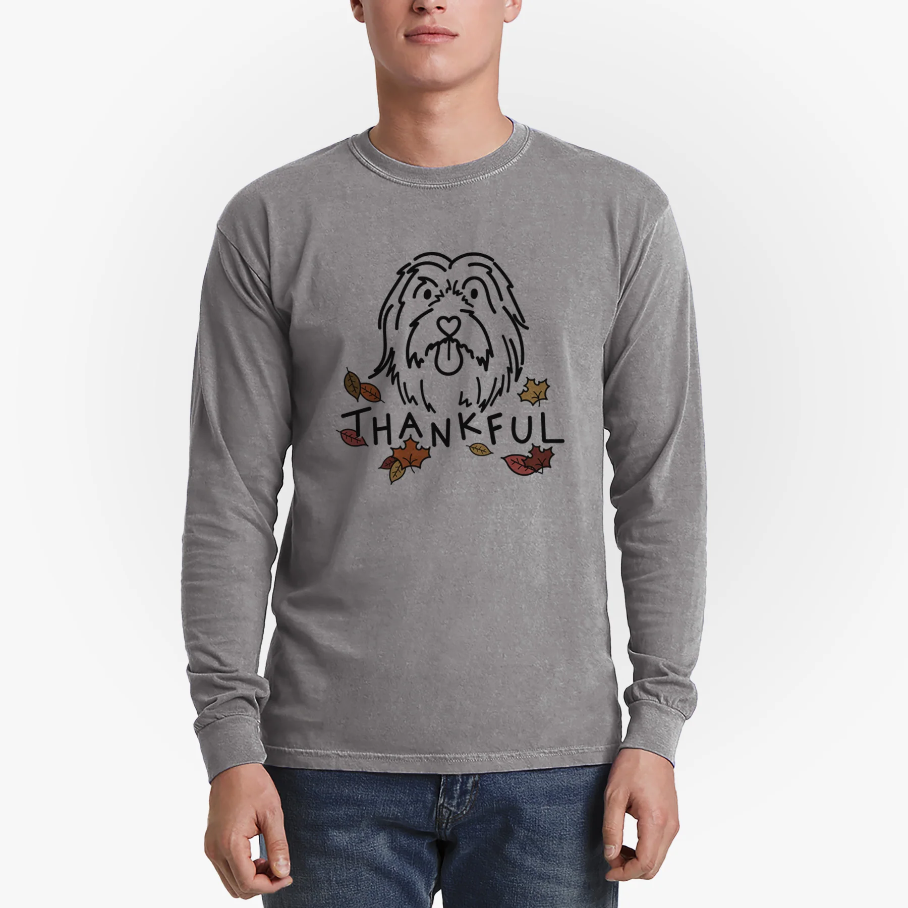 Thankful Bearded Collie - Tucker - Men's Heavyweight 100% Cotton Long Sleeve - Image 5