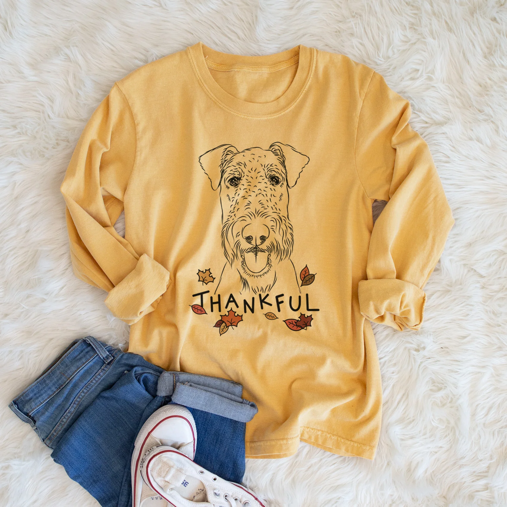 Thankful Andy the Airedale Terrier - Men's Heavyweight 100% Cotton Long Sleeve - Image 6