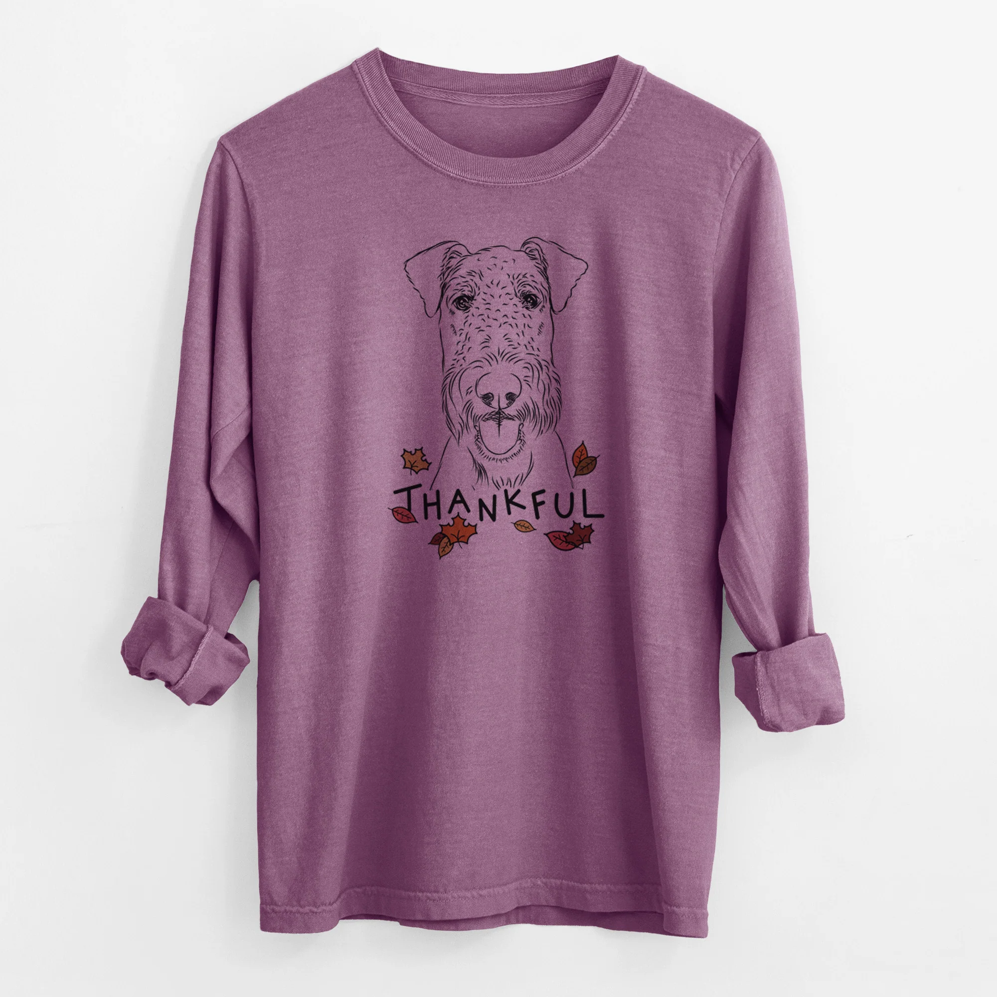 Thankful Andy the Airedale Terrier - Men's Heavyweight 100% Cotton Long Sleeve - Image 9