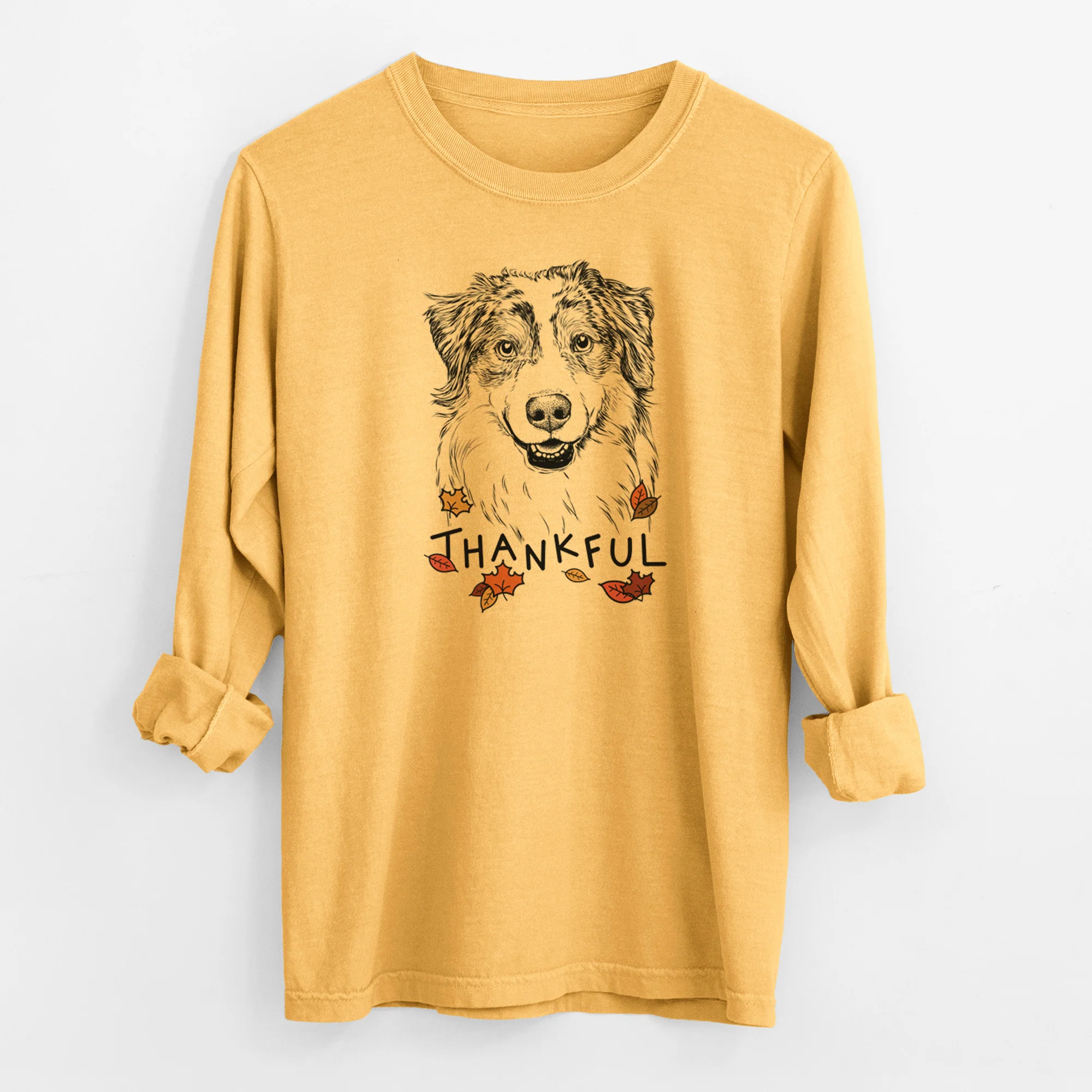 Thankful Aonghus the Australian Shepherd - Men's Heavyweight 100% Cotton Long Sleeve - Image 4
