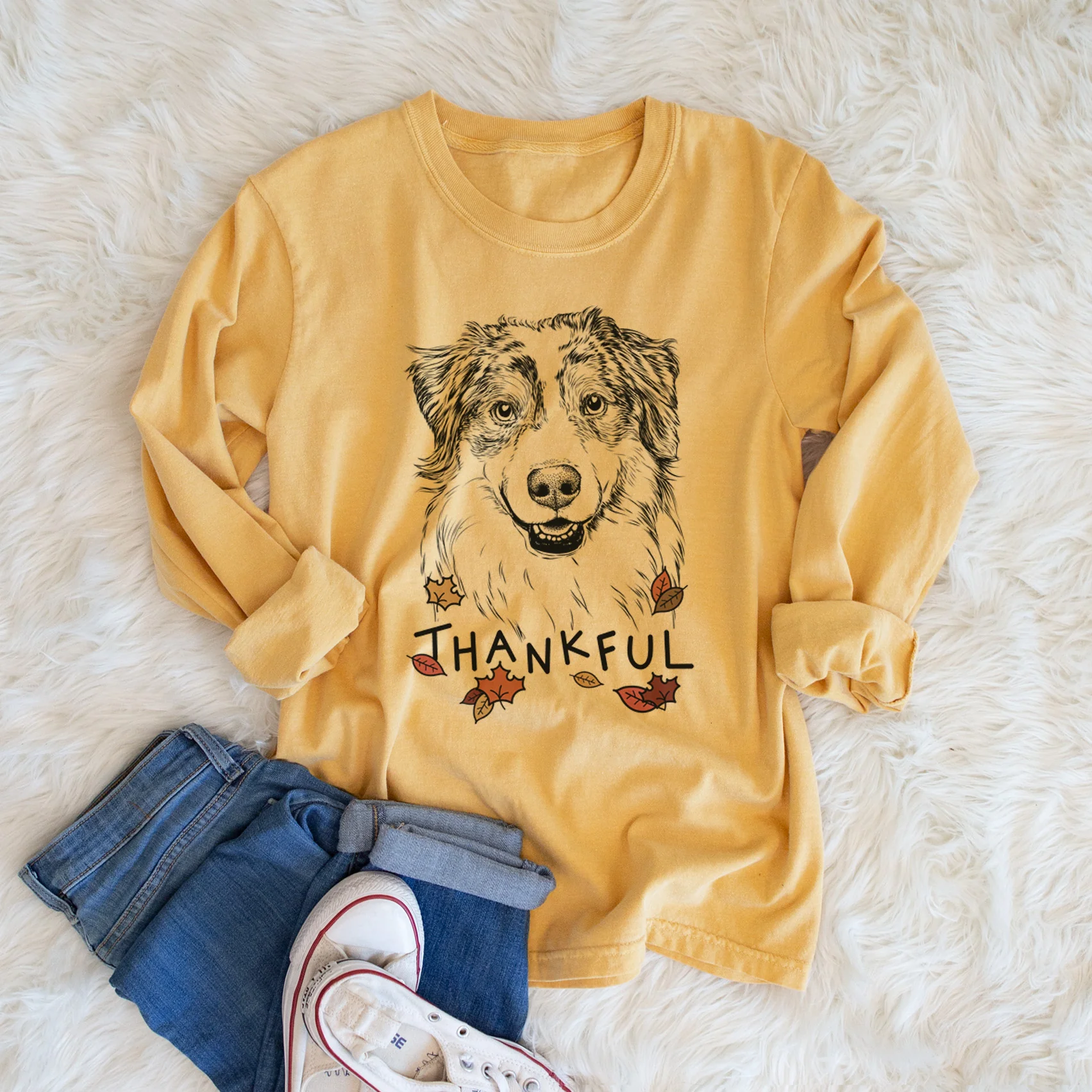 Thankful Aonghus the Australian Shepherd - Men's Heavyweight 100% Cotton Long Sleeve - Image 7