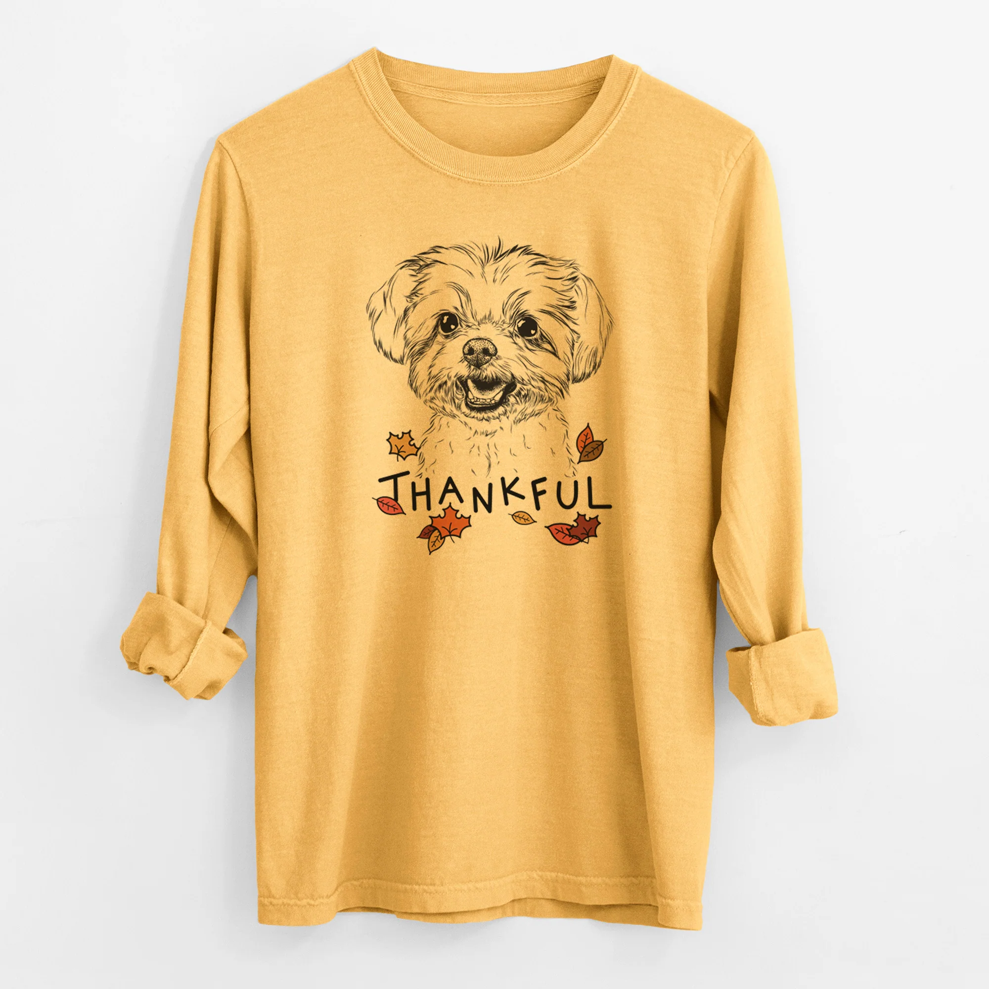 Thankful Aspen the Morkie - Men's Heavyweight 100% Cotton Long Sleeve - Image 4