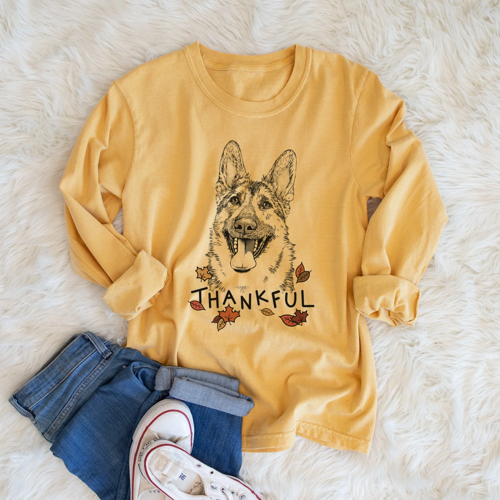 Thankful Benson the German Shepherd - Men's Heavyweight 100% Cotton Long Sleeve - Image 6