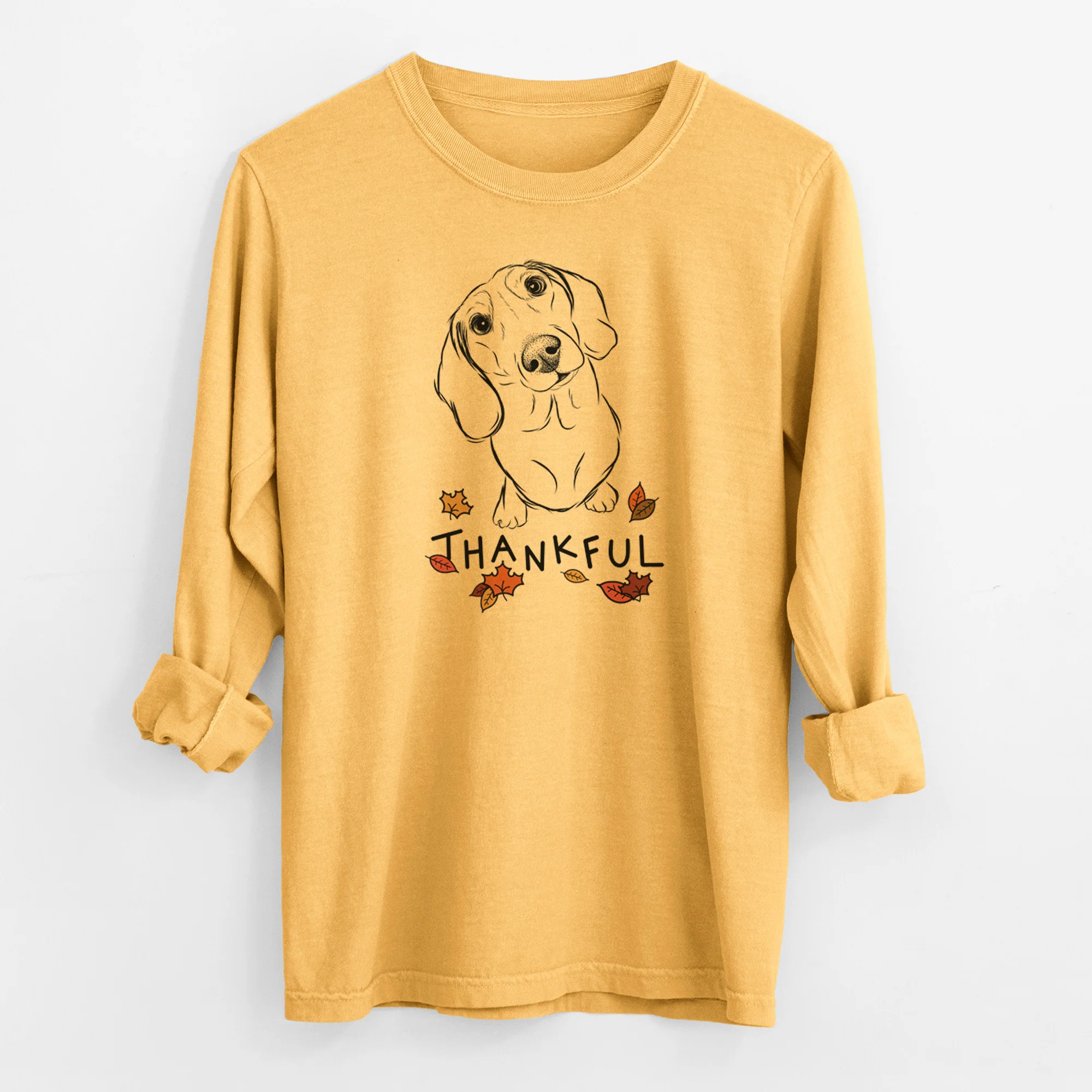 Thankful Bill the Dachshund - Men's Heavyweight 100% Cotton Long Sleeve - Image 3