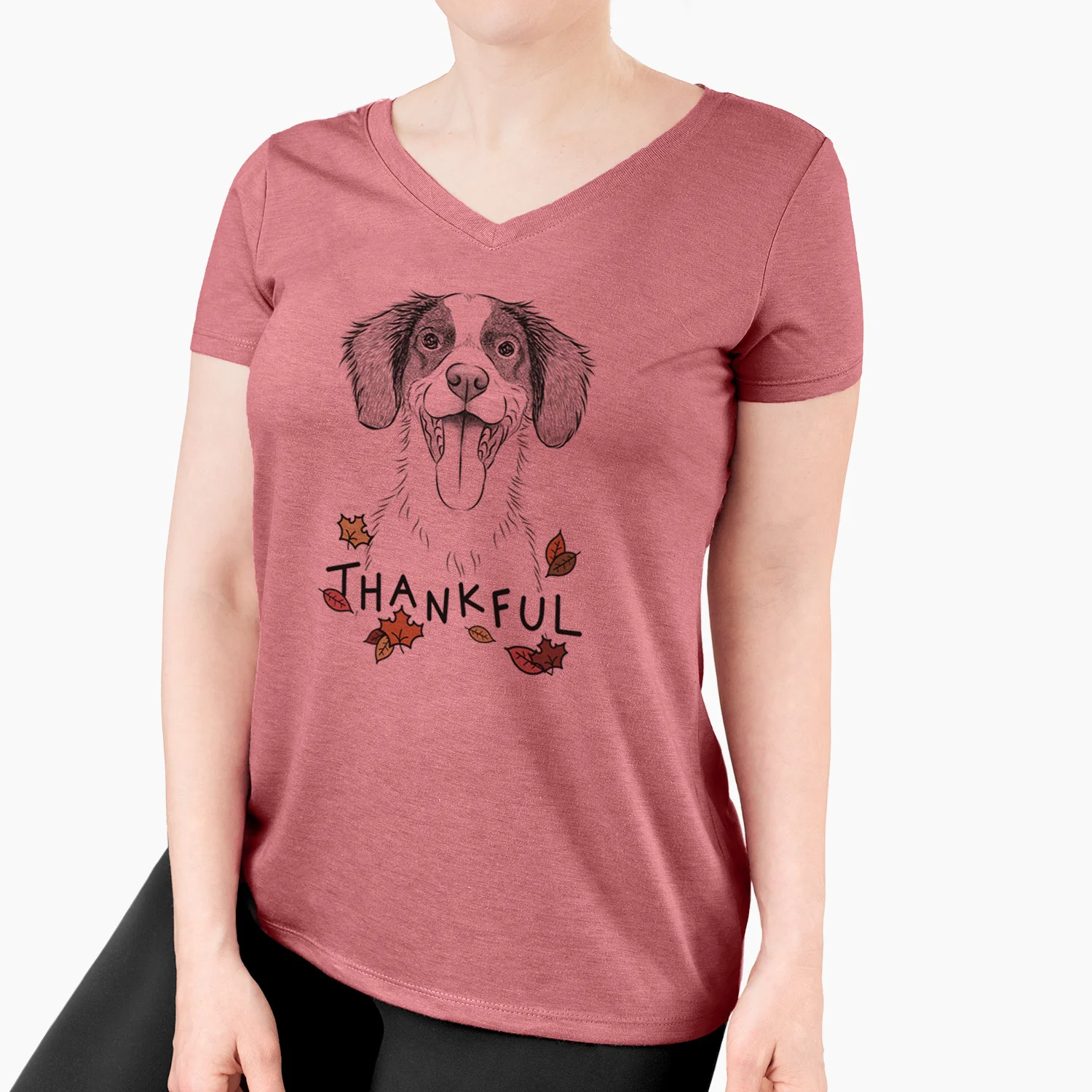 Thankful Birdie the Brittany - Women's V-neck Shirt - Image 4