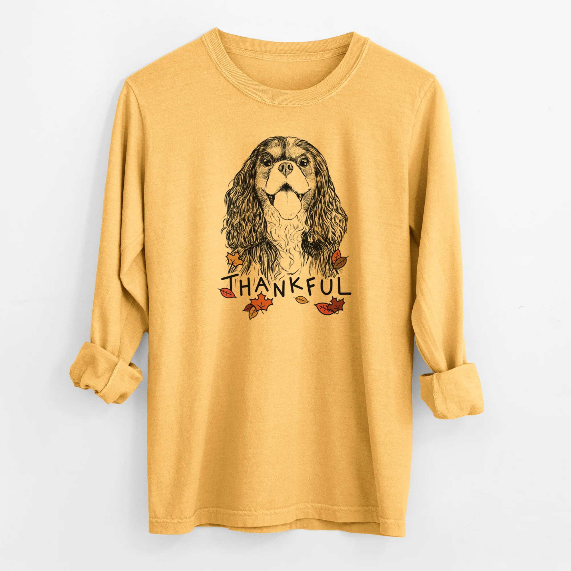 Thankful Brandy the Cavalier King Charles Spaniel - Men's Heavyweight 100% Cotton Long Sleeve - Image 3